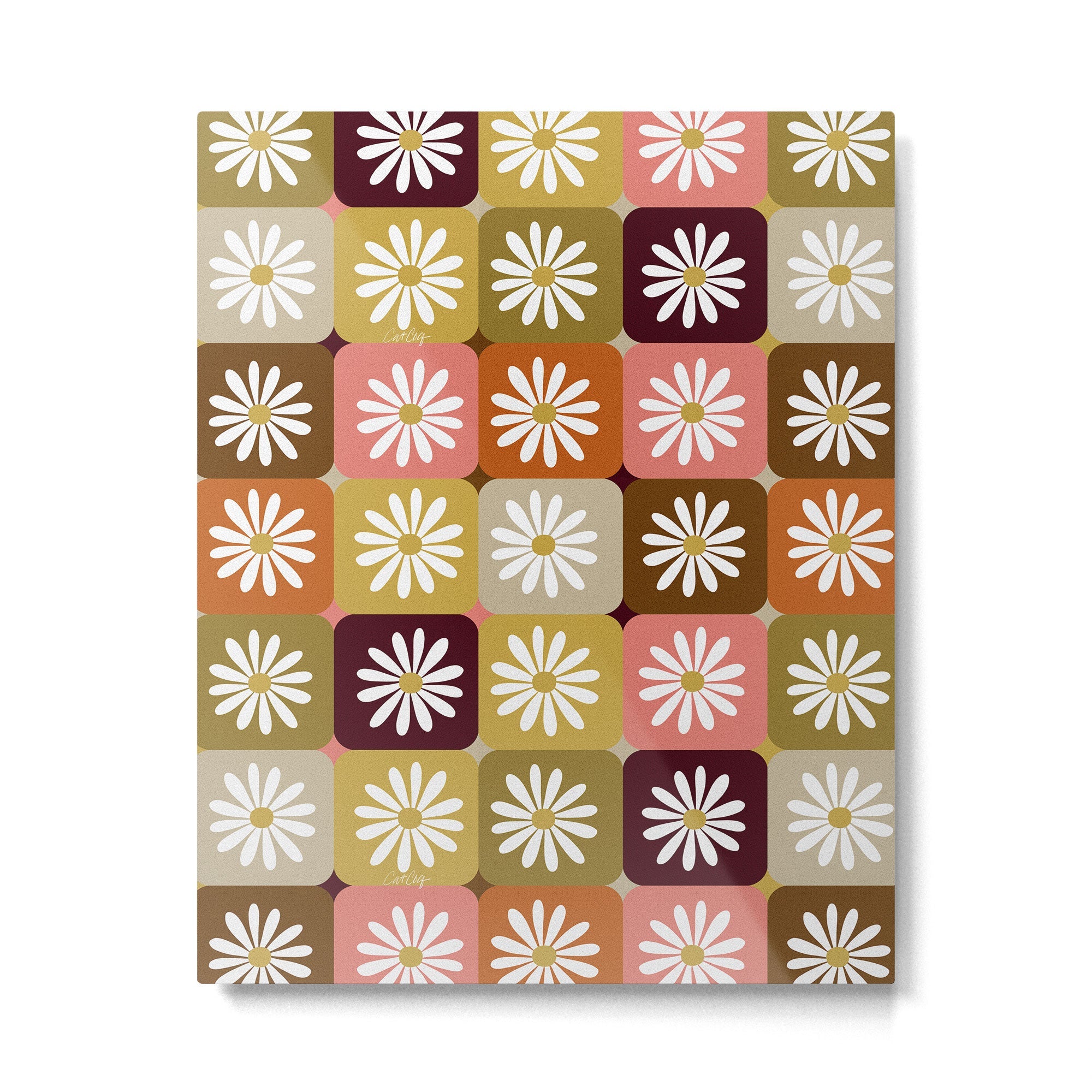 Checkered Daisies - 70s Citrus Metal Print | TeksDecor