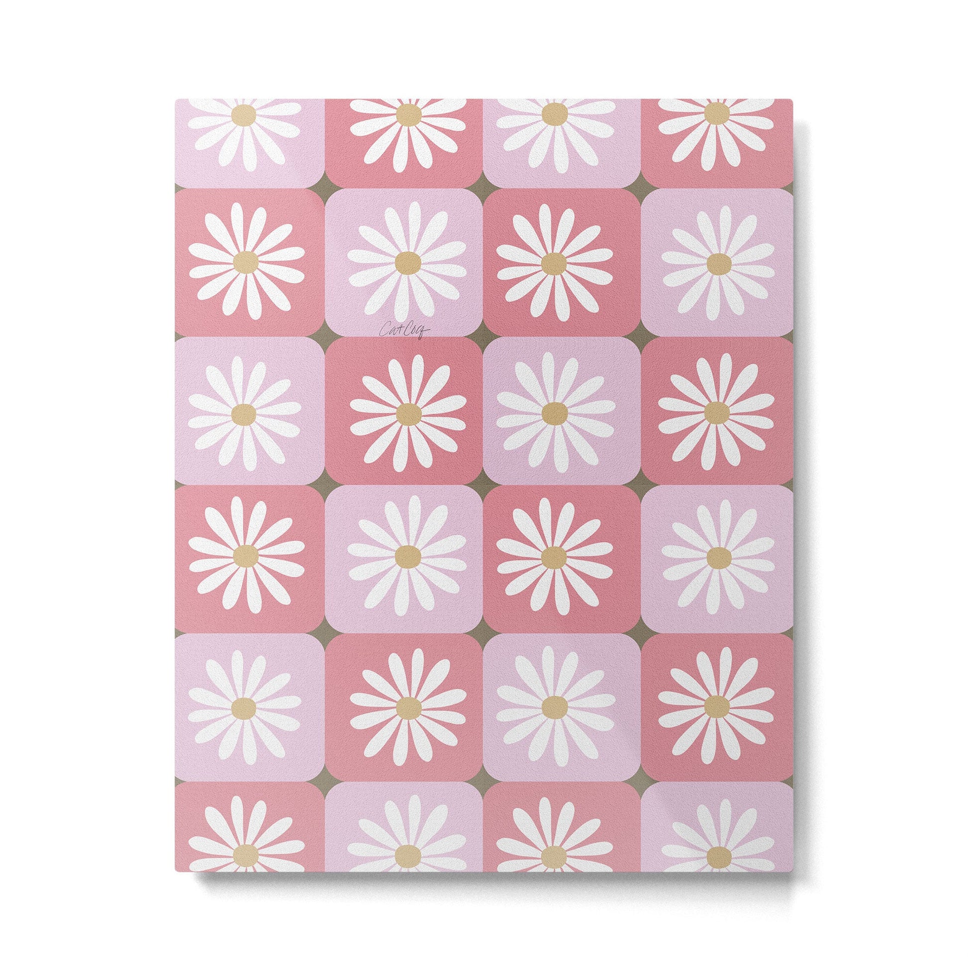 Checkered Daisies - Blush & Gold Metal Print | TeksDecor