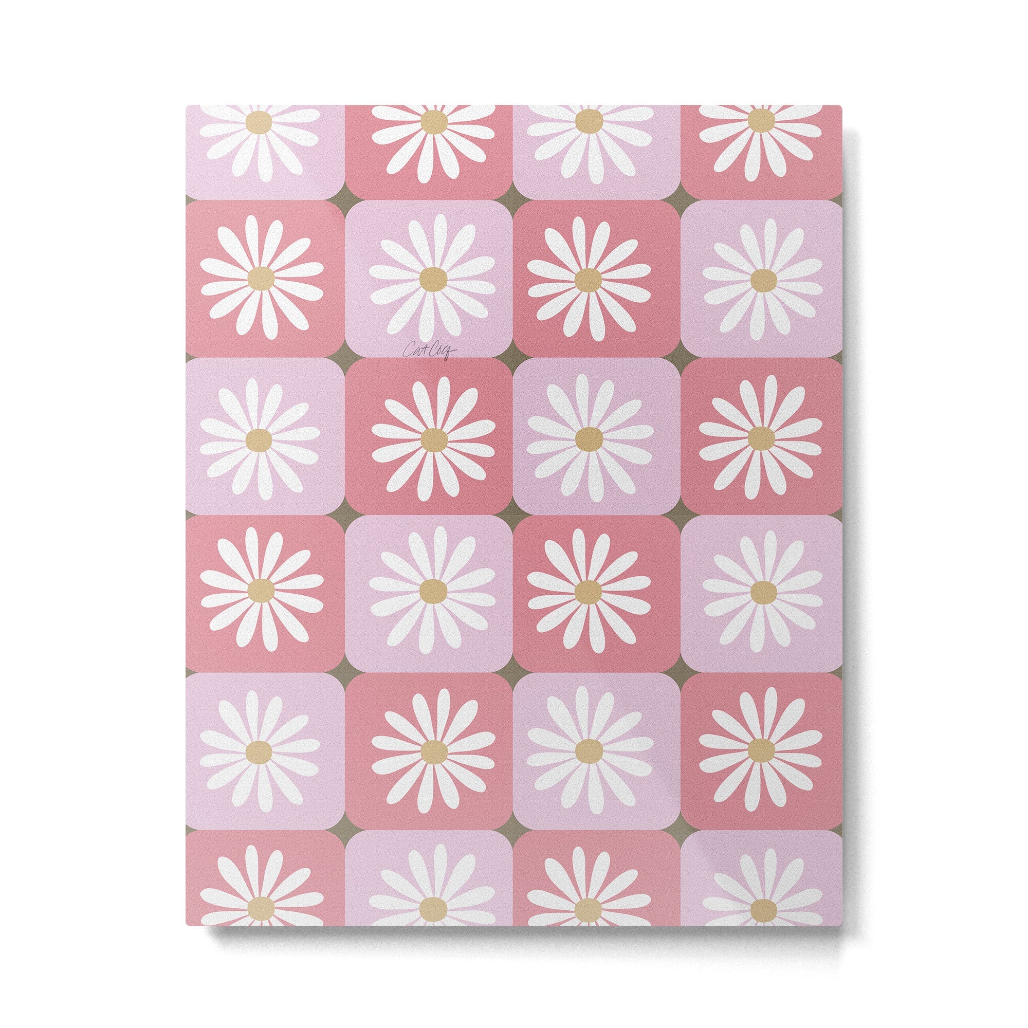 Checkered Daisies - Blush & Gold Metal Print | TeksDecor