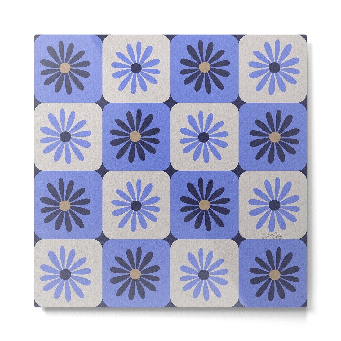 Checkered Daisies - Periwinkle Metal Print | TeksDecor