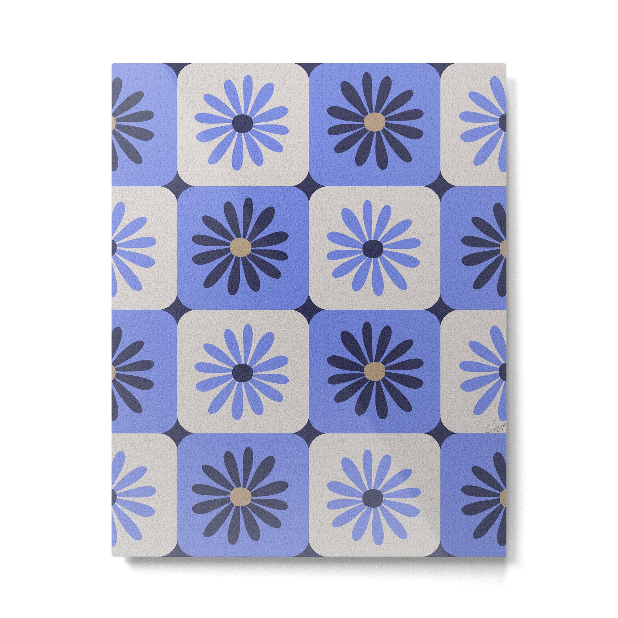 Checkered Daisies - Periwinkle Metal Print | TeksDecor