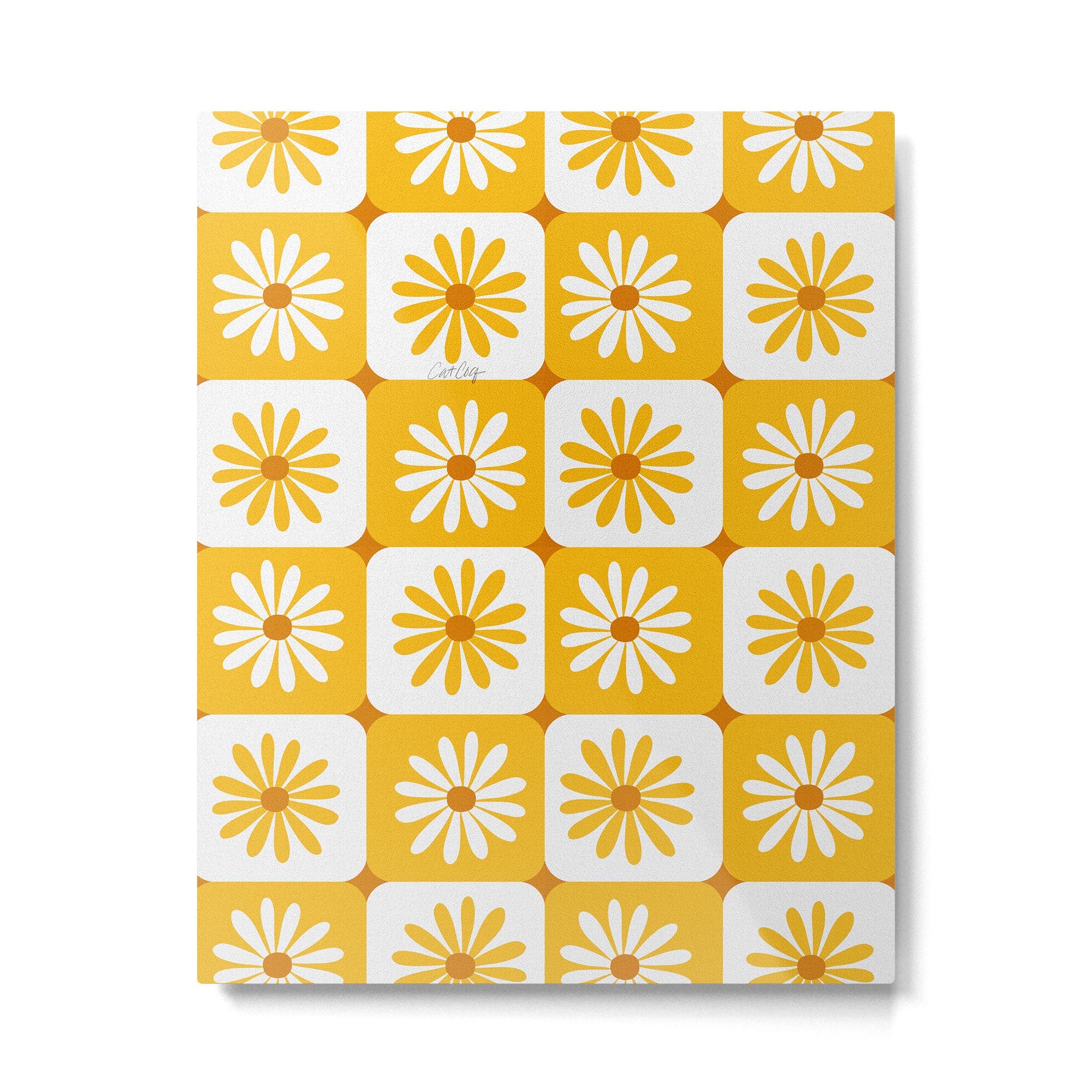 Checkered Daisies - Yellow Metal Print | TeksDecor