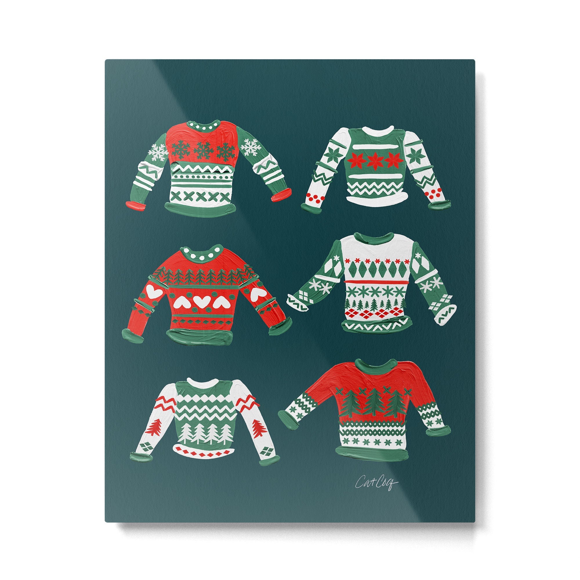 Christmas Sweaters - Teal & Red Palette Metal Print | TeksDecor