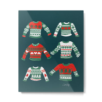Christmas Sweaters - Teal & Red Palette Metal Print | TeksDecor