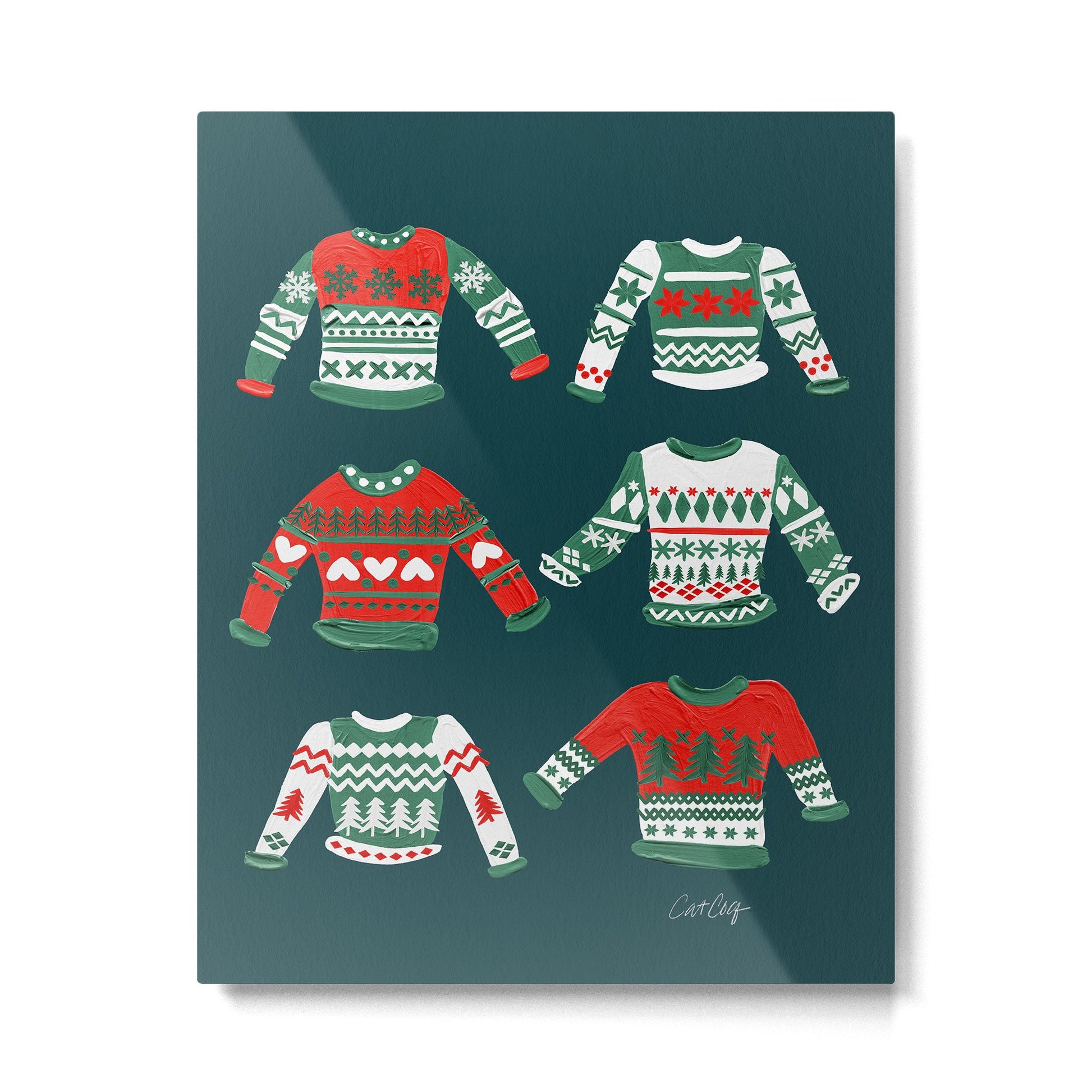 Christmas Sweaters - Teal & Red Palette Metal Print | TeksDecor