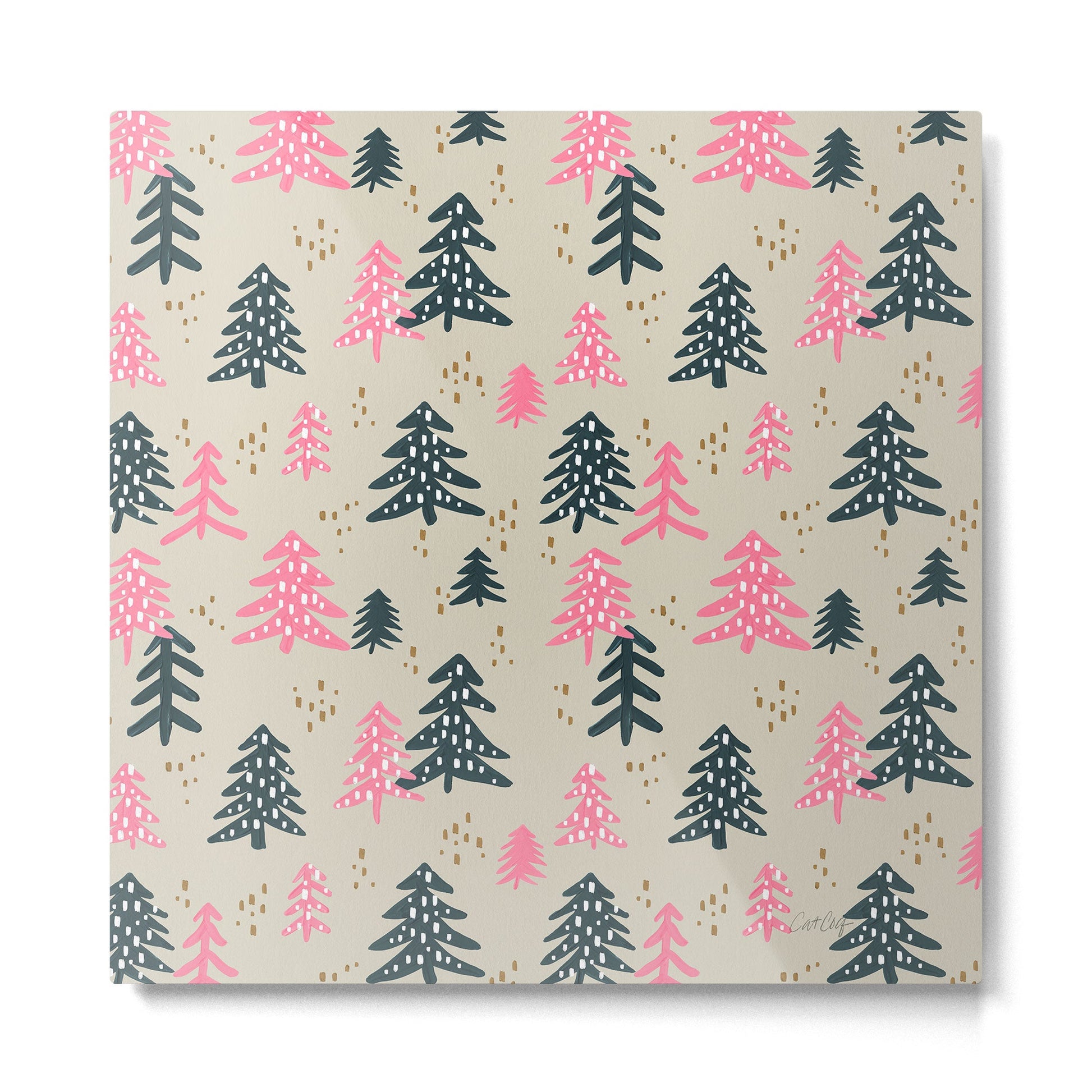 Christmas Trees - Emerald & Pink Metal Print | TeksDecor