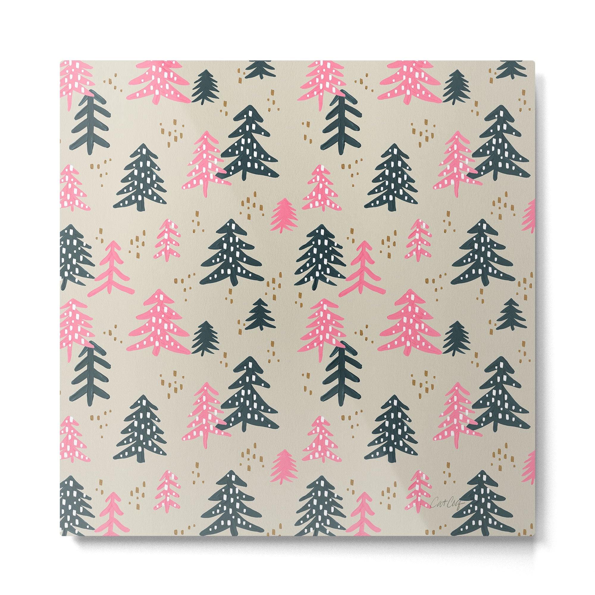 Christmas Trees - Emerald & Pink Metal Print | TeksDecor