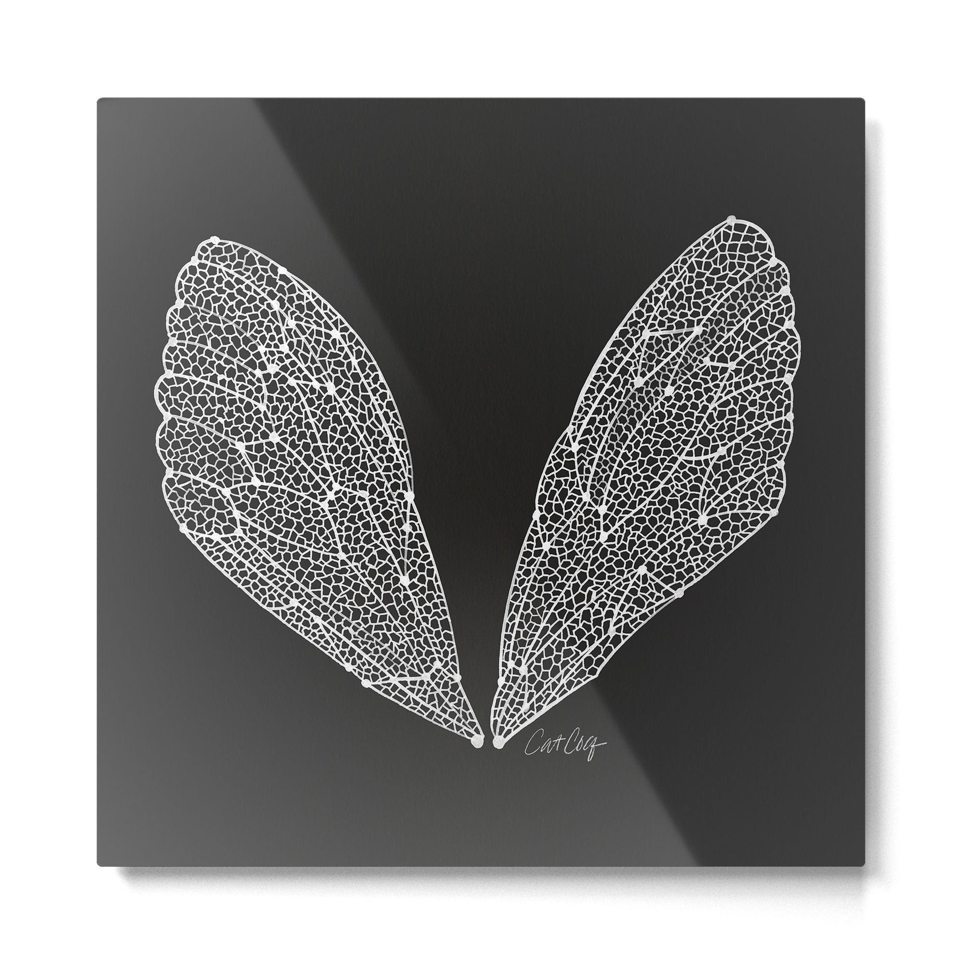 Cicada Wings - White on Black Metal Print | TeksDecor