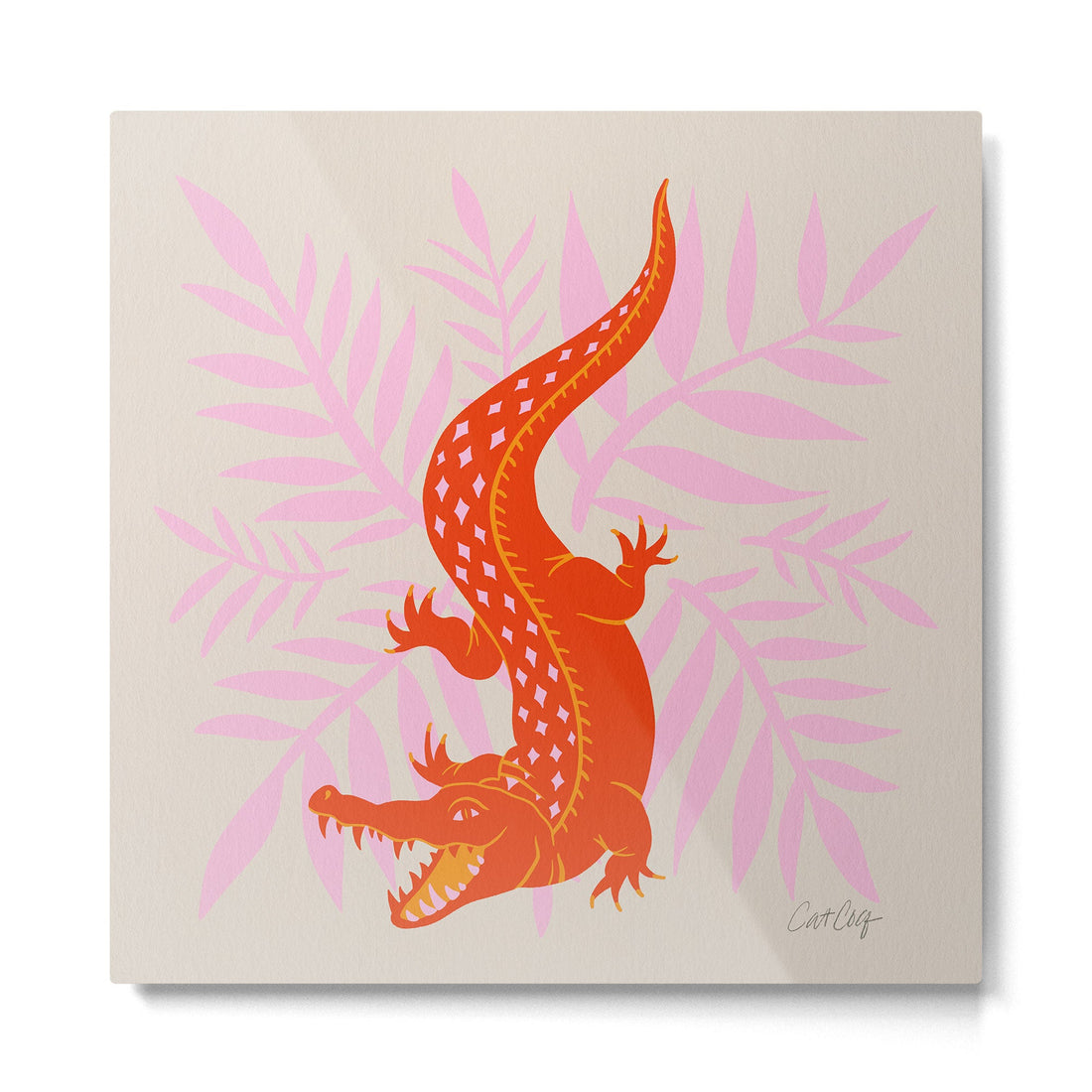 Crocodile - Orange & Pink Metal Print | TeksDecor
