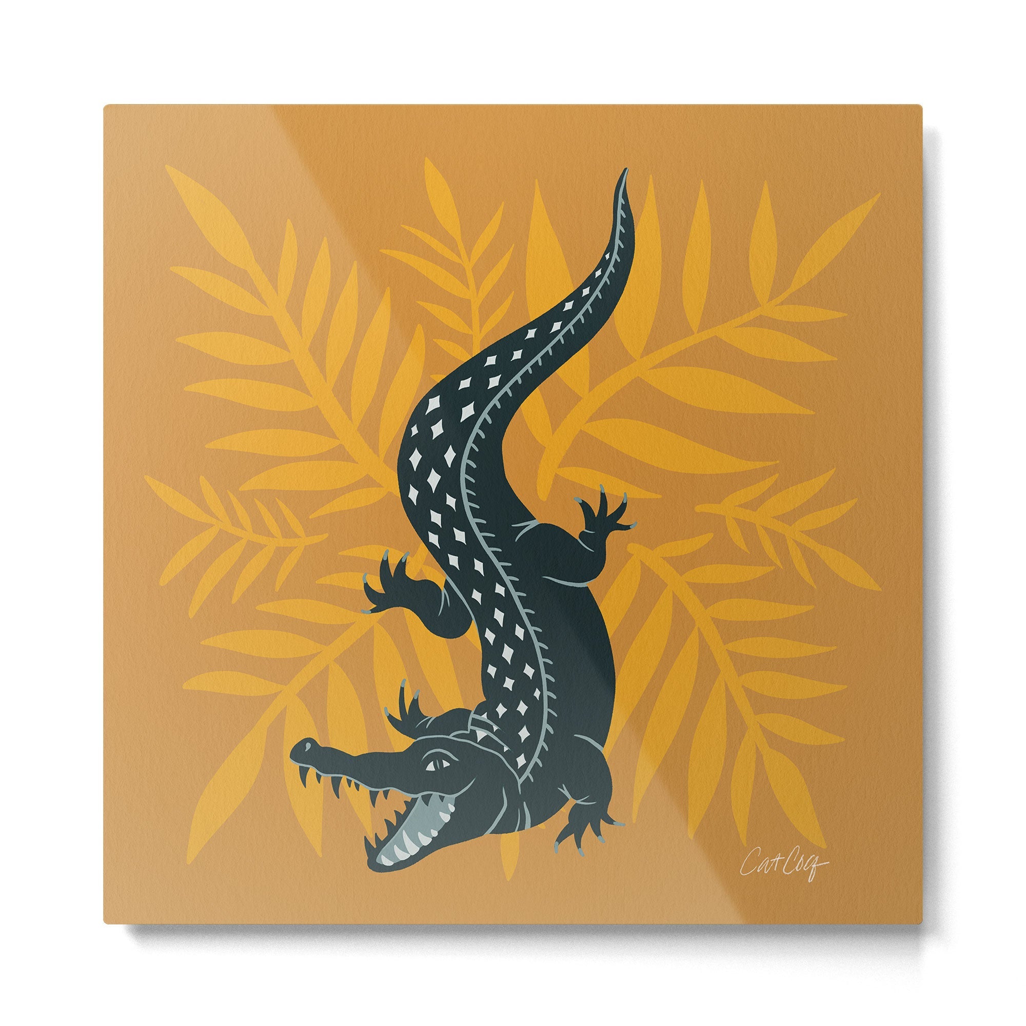 Crocodile - Teal & Ochre Metal Print | TeksDecor