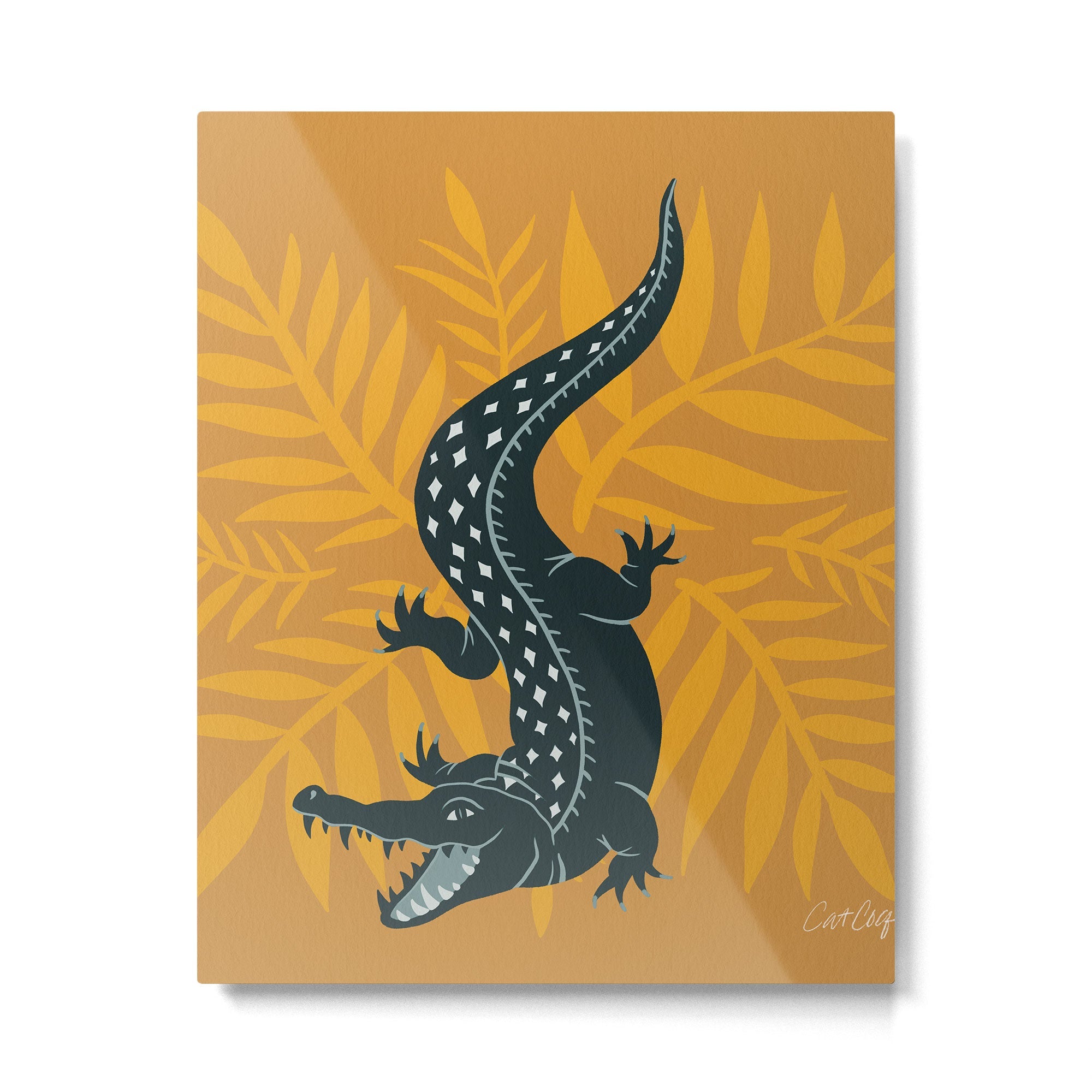 Crocodile - Teal & Ochre Metal Print | TeksDecor