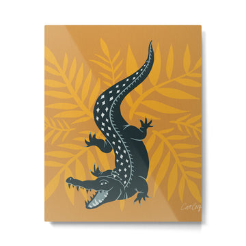 Crocodile - Teal & Ochre Metal Print | TeksDecor