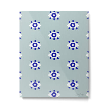 Evil Eye Dots - Mint & Navy Metal Print | TeksDecor