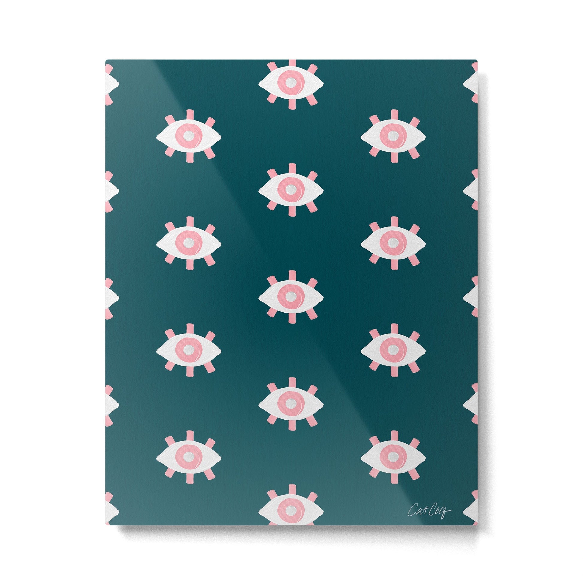 Evil Eye Dots - Teal & Pink Metal Print | TeksDecor