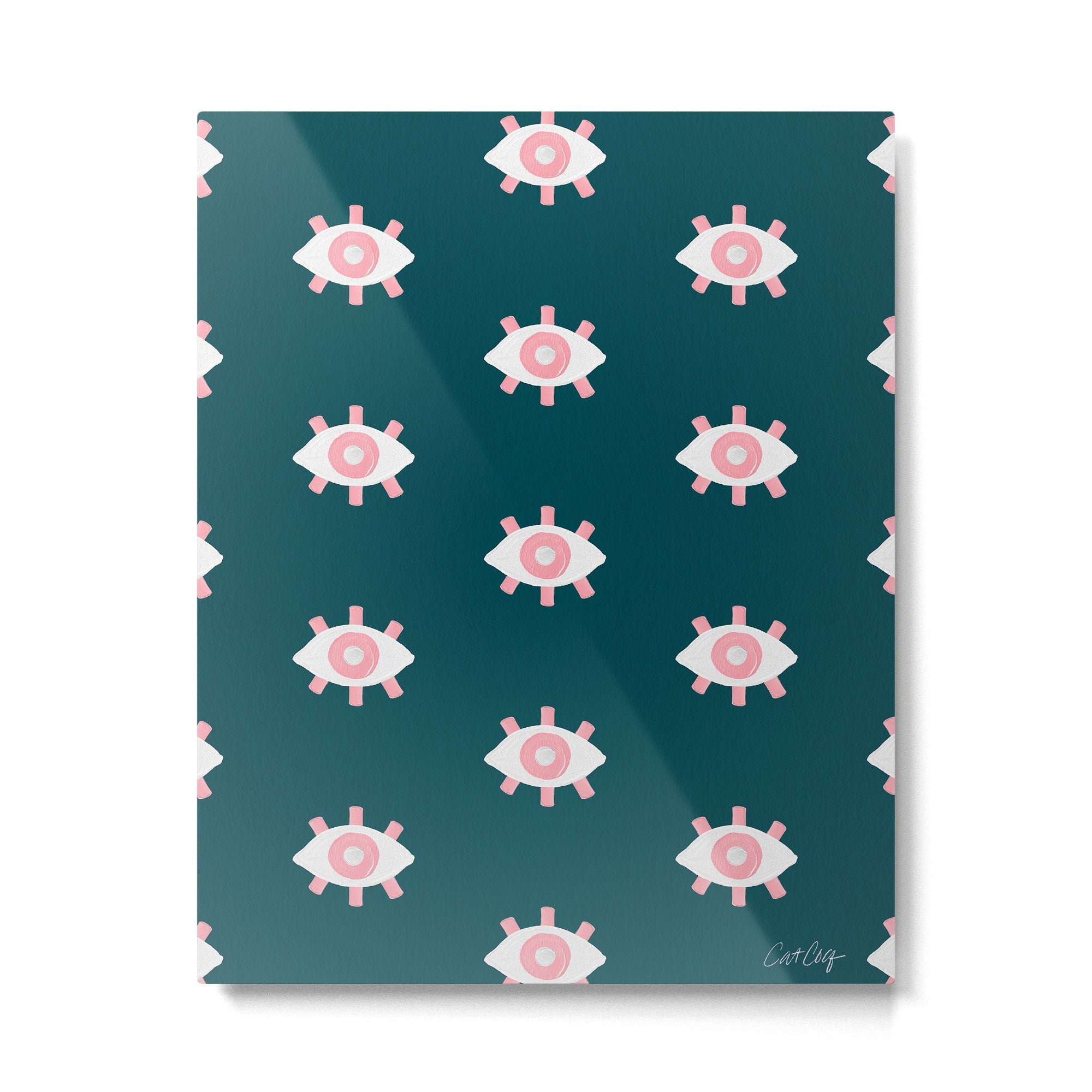 Evil Eye Dots - Teal & Pink Metal Print | TeksDecor