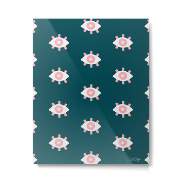Evil Eye Dots - Teal & Pink Metal Print | TeksDecor