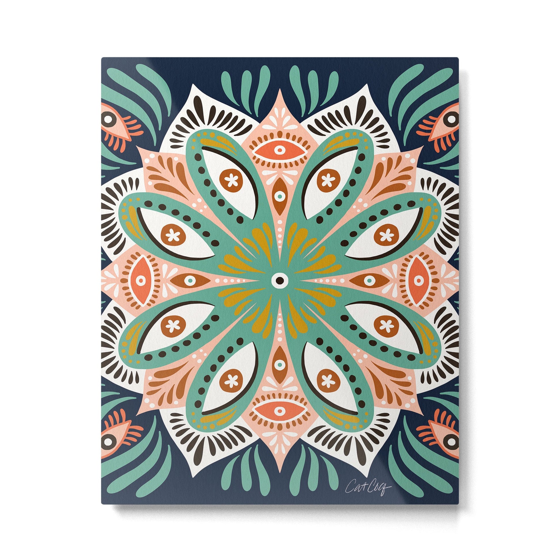 Floral Eye Mandala - Blue & Blush Metal Print | TeksDecor