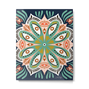 Floral Eye Mandala - Blue & Blush Metal Print | TeksDecor