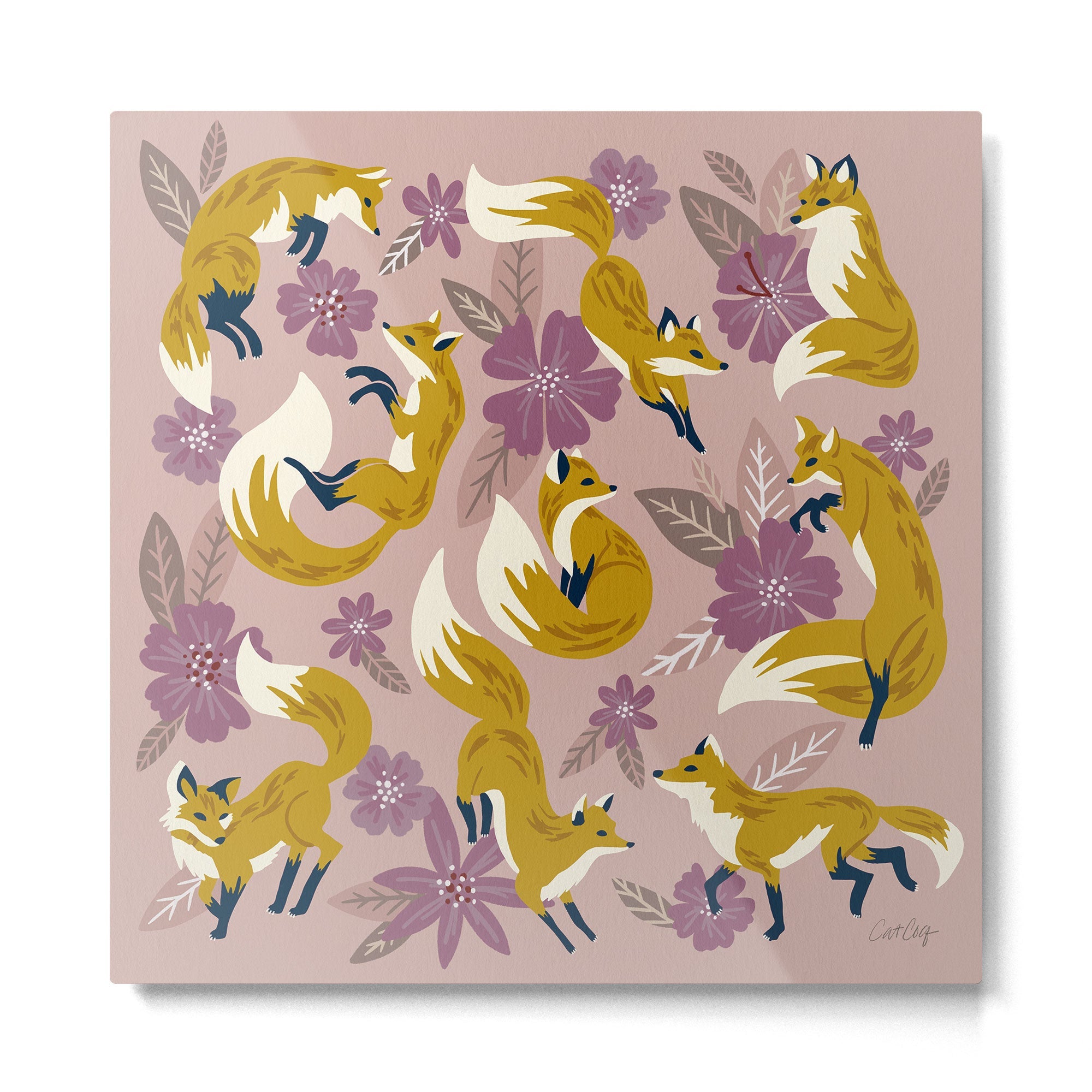 Foxes & Blooms - Lavender Palette Metal Print | TeksDecor