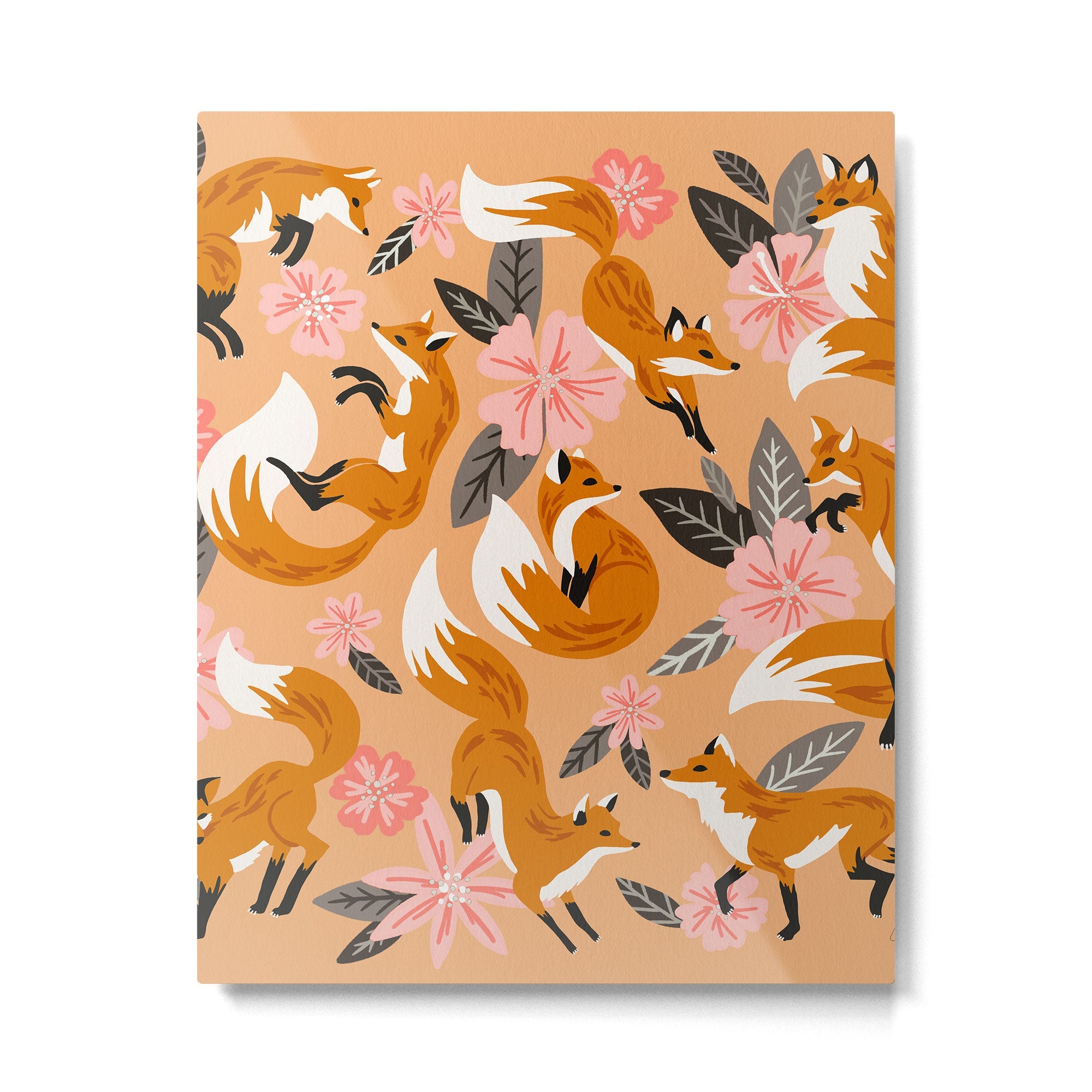 Foxes & Blooms - Melon Palette Metal Print | TeksDecor