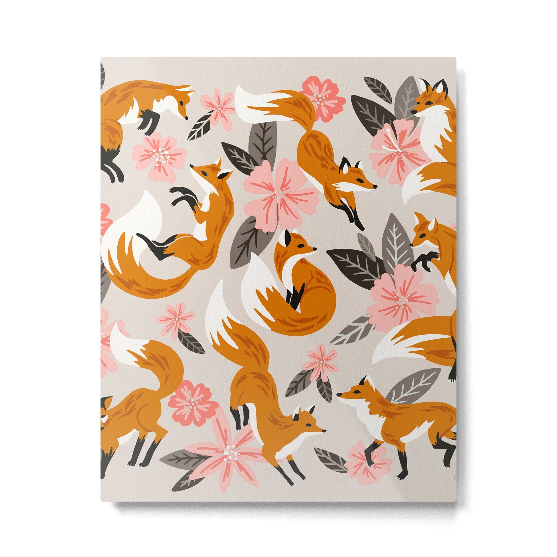 Foxes & Booms - Pink & Grey Metal Print | TeksDecor