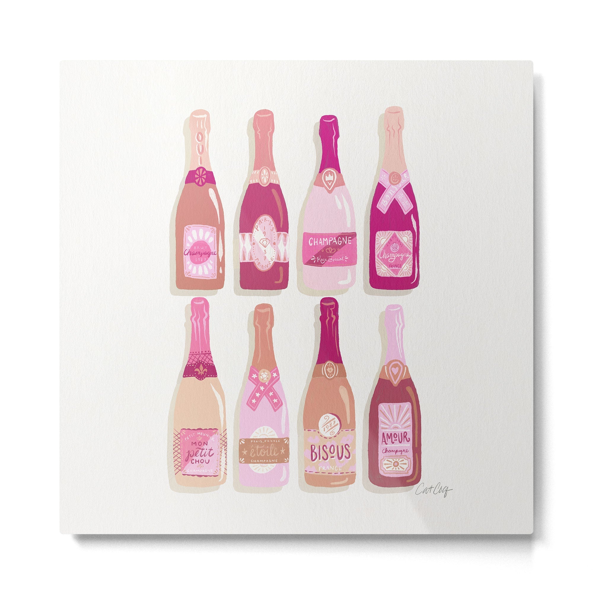 French Champagne Collection - Pink & Green Metal Print | TeksDecor