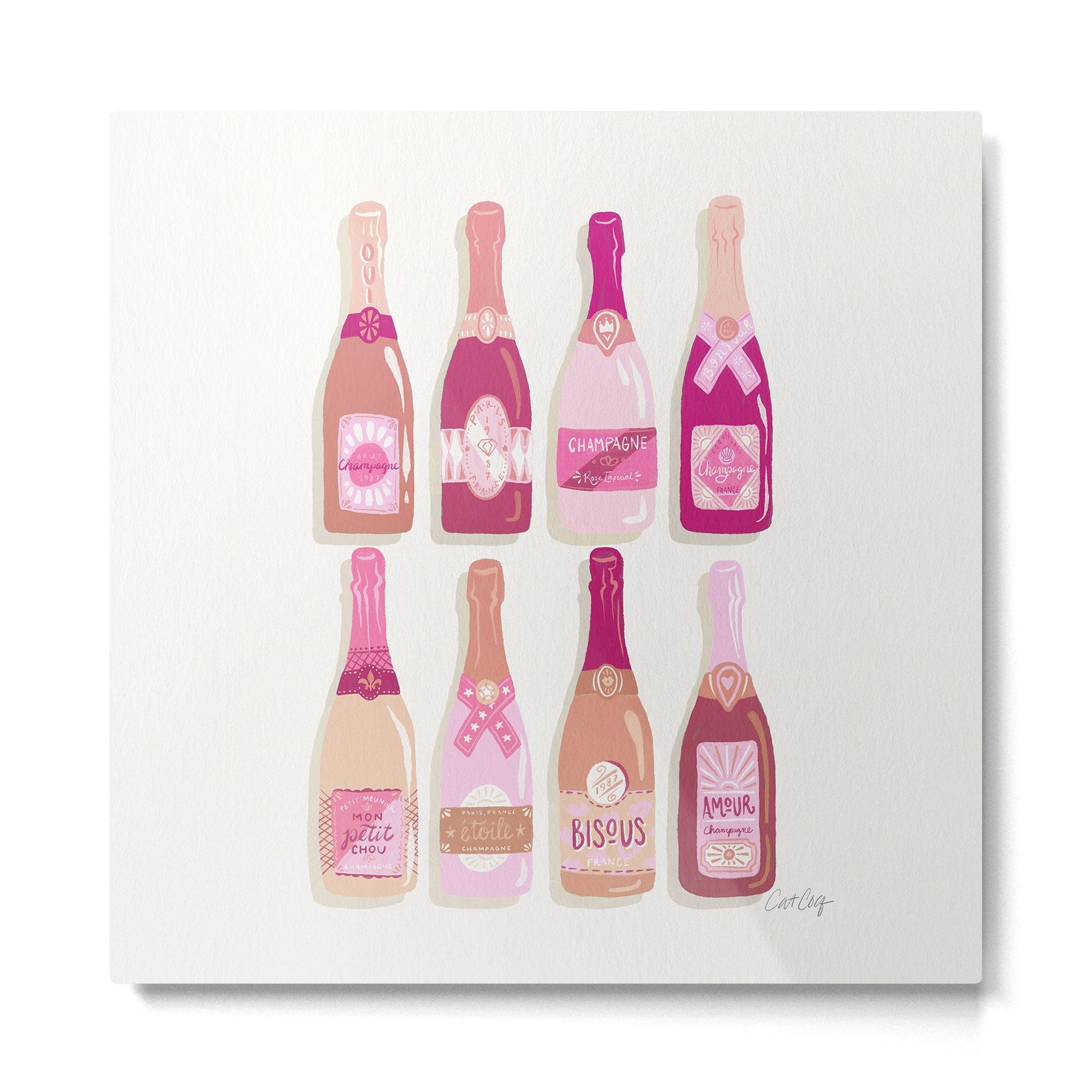 French Champagne Collection - Pink & Green Metal Print | TeksDecor