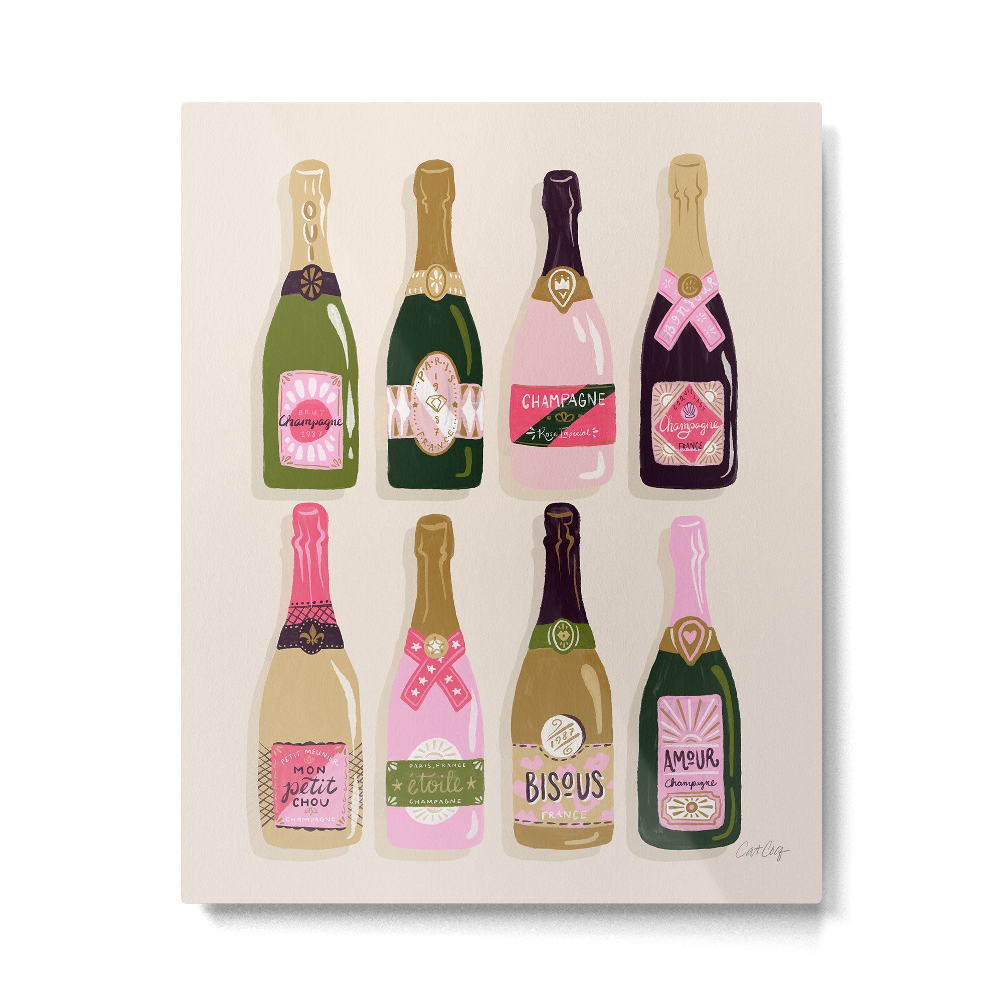 French Champagne Collection - Pink & Green Metal Print | TeksDecor