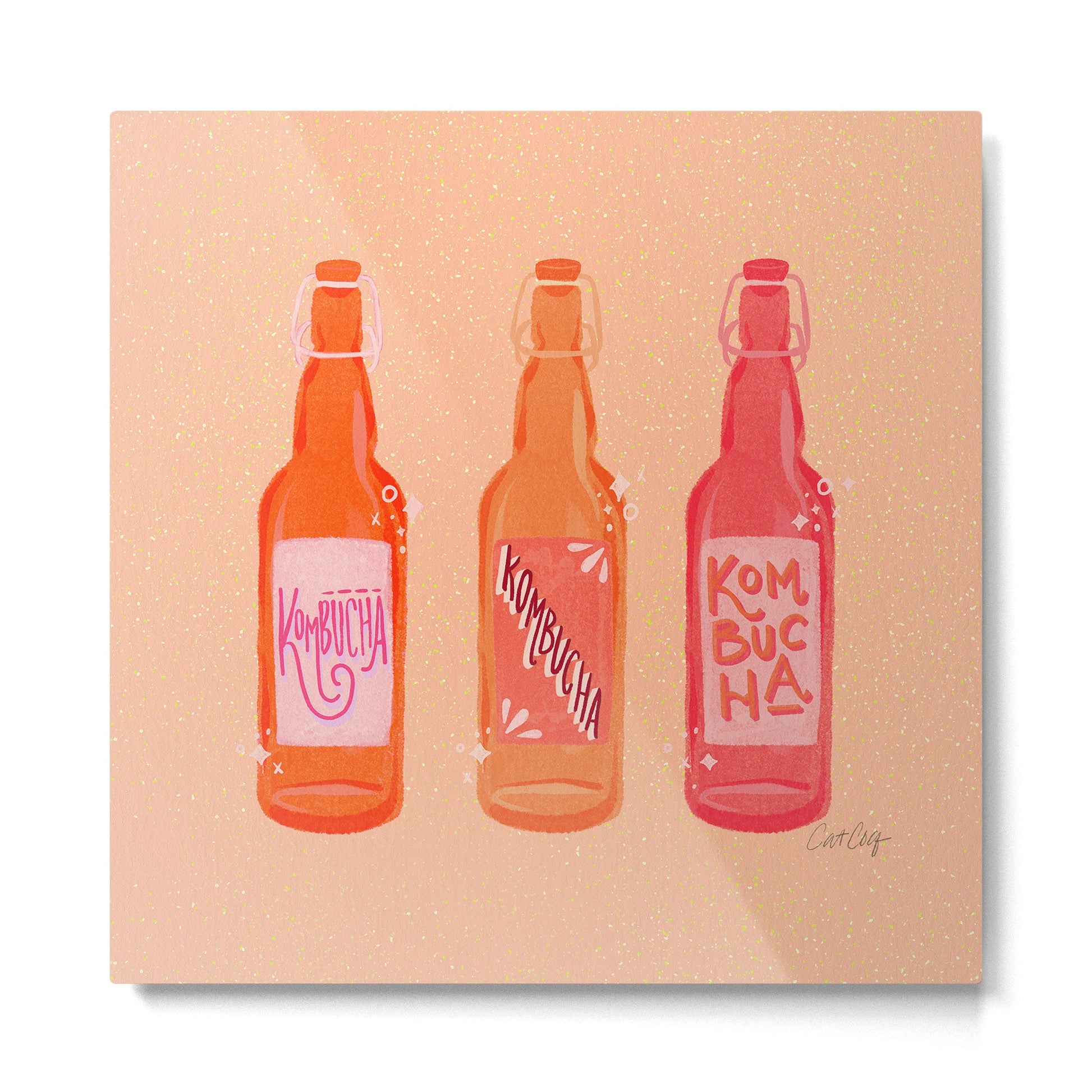 Kombucha Bottles - Pink Metal Print | TeksDecor