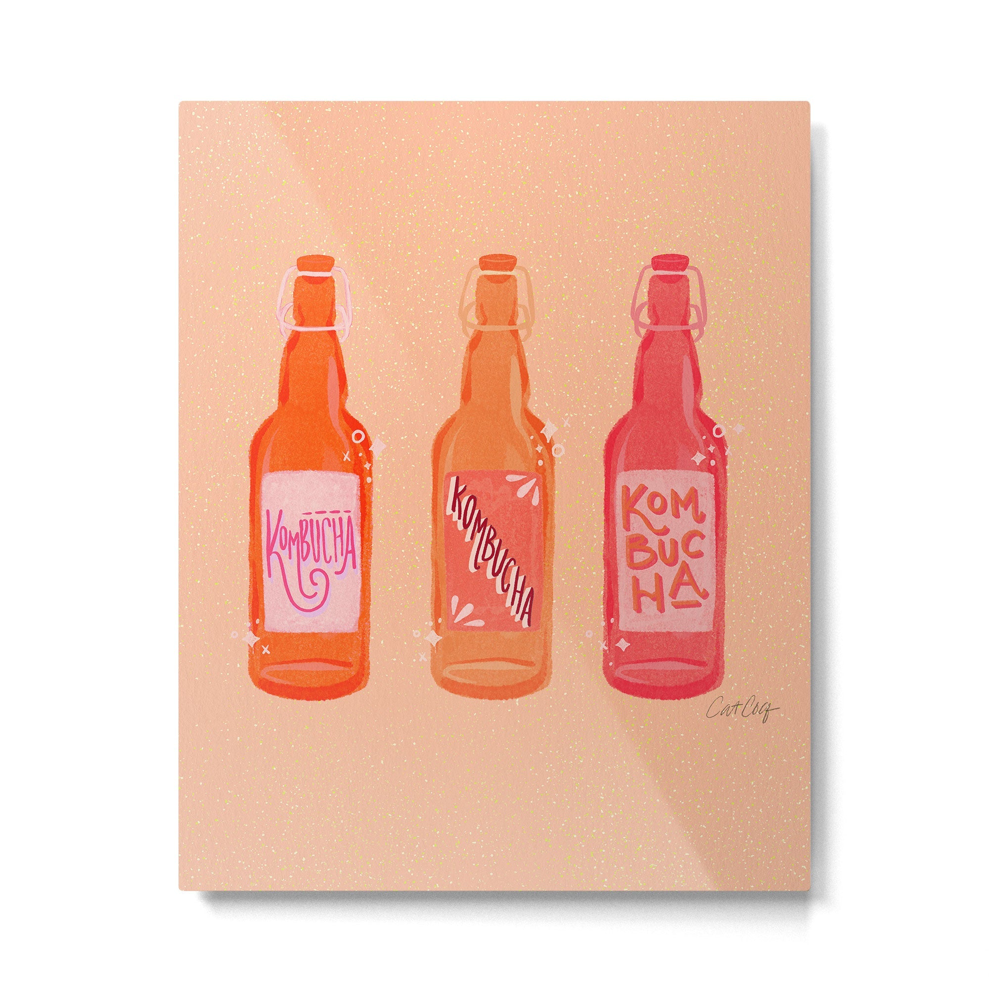 Kombucha Bottles - Pink Metal Print | TeksDecor