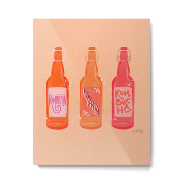 Kombucha Bottles - Pink Metal Print | TeksDecor