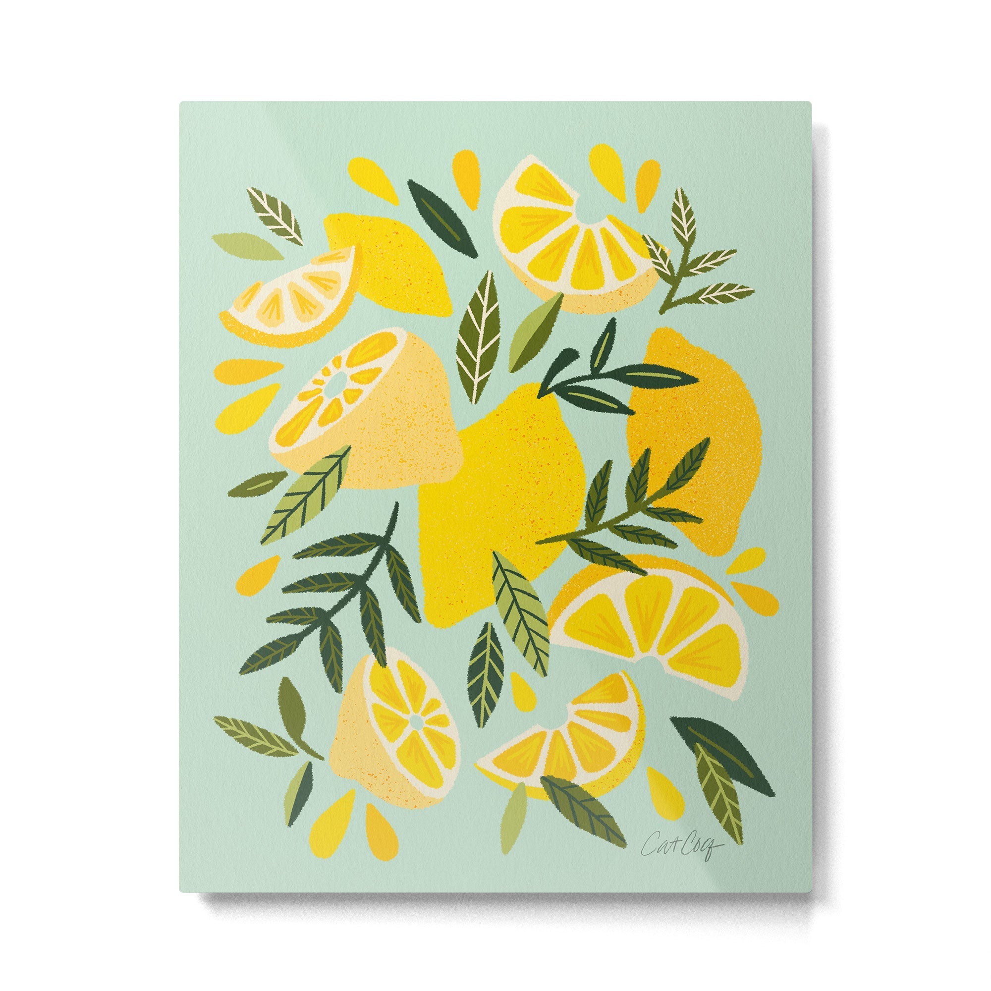 Lemon Blooms - Mint Metal Print | TeksDecor
