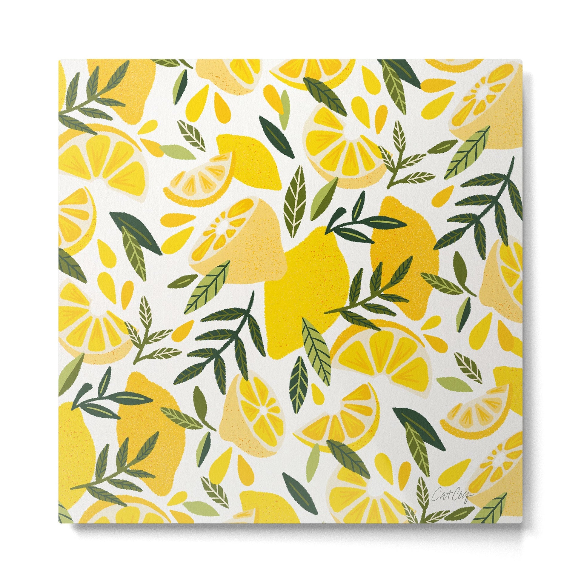 Lemon Blooms on White Metal Print | TeksDecor