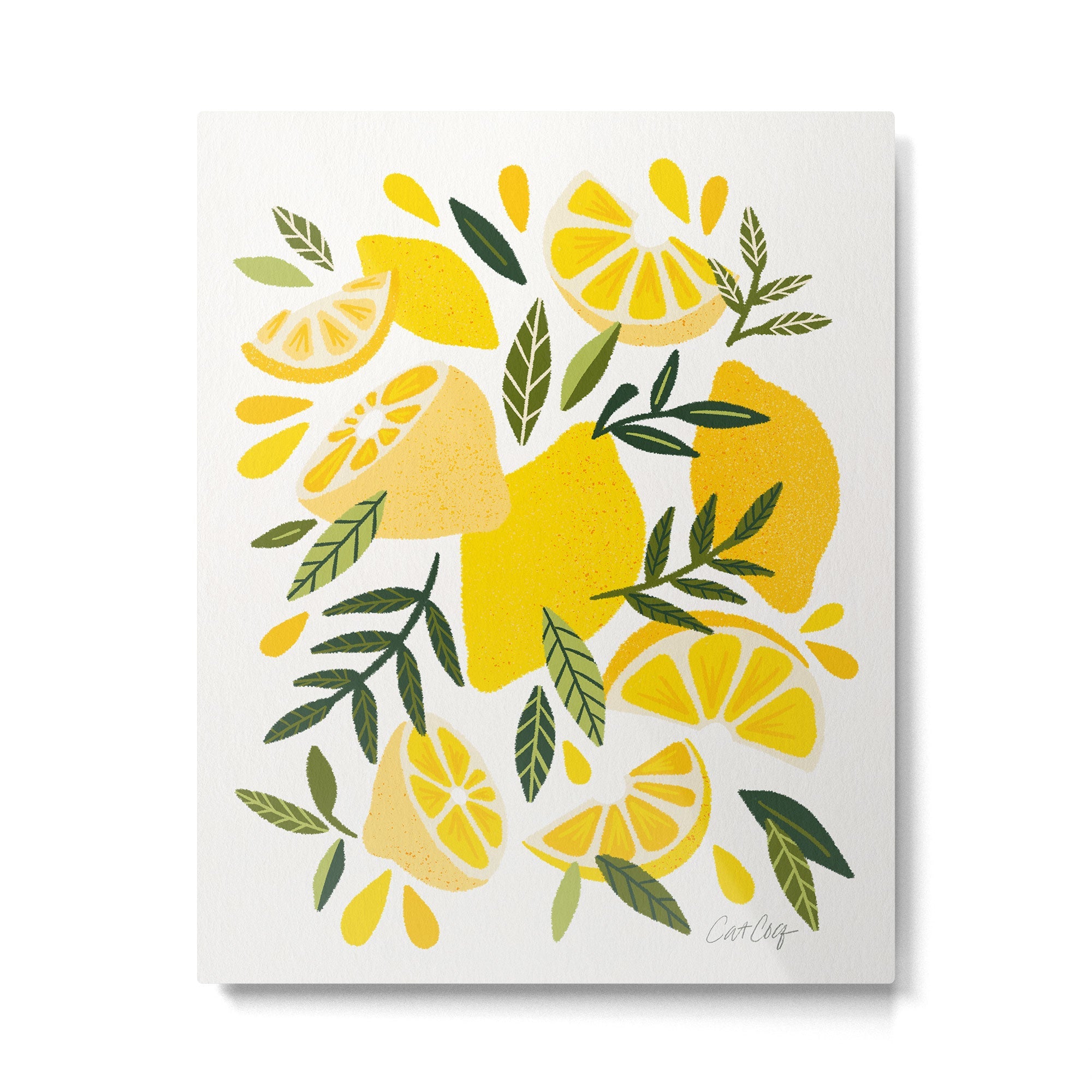 Lemon Blooms on White Metal Print | TeksDecor