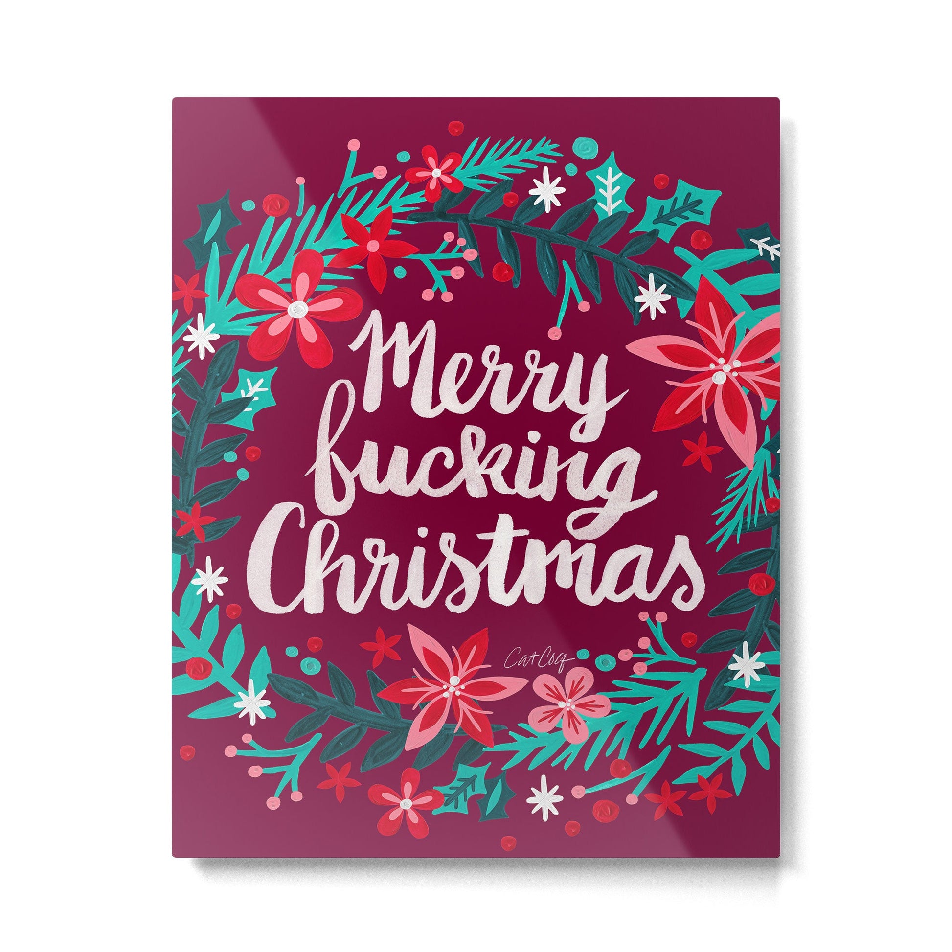 Merry F*cking Christmas - Maroon Metal Print | TeksDecor