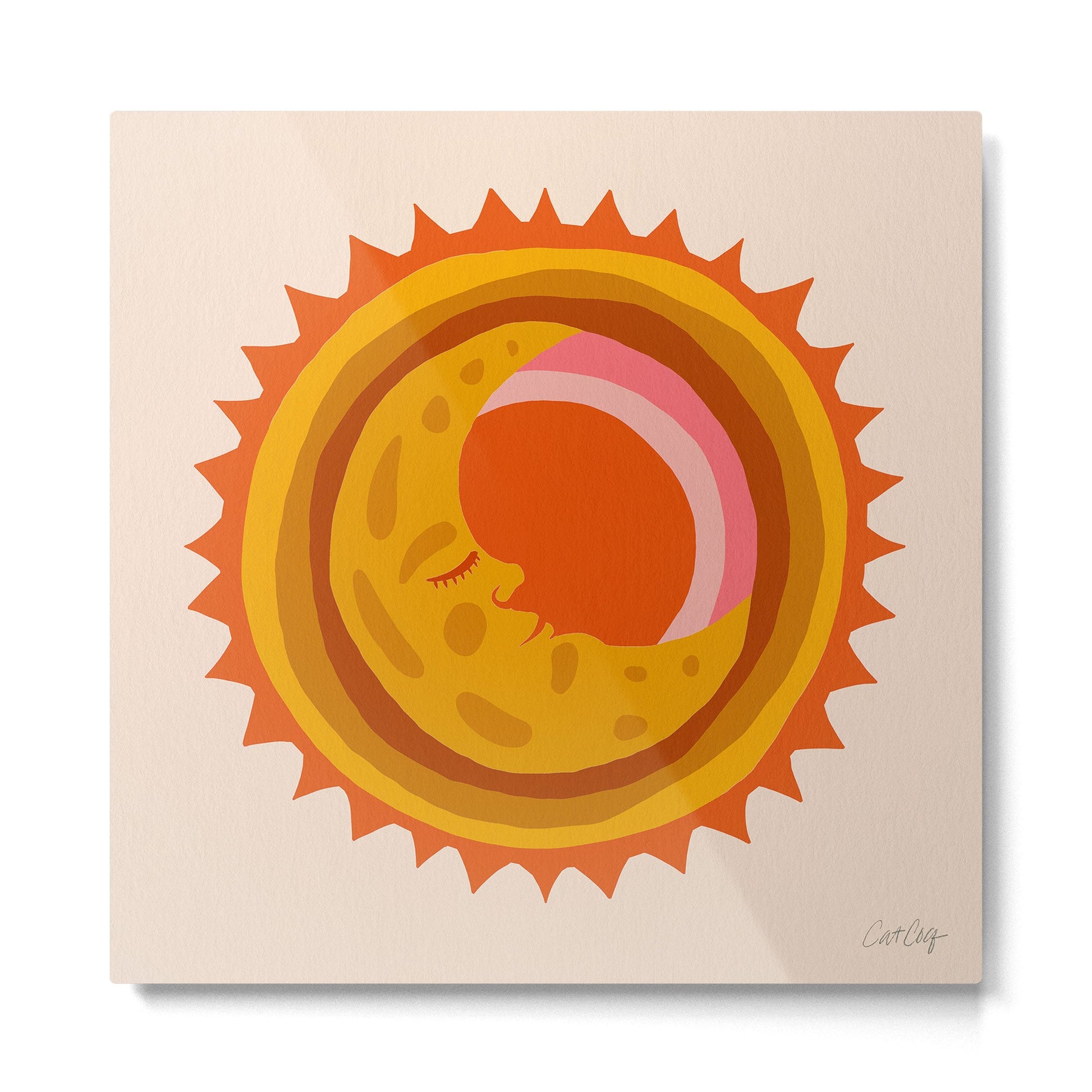 Moon Glow - Retro Ochre Metal Print | TeksDecor
