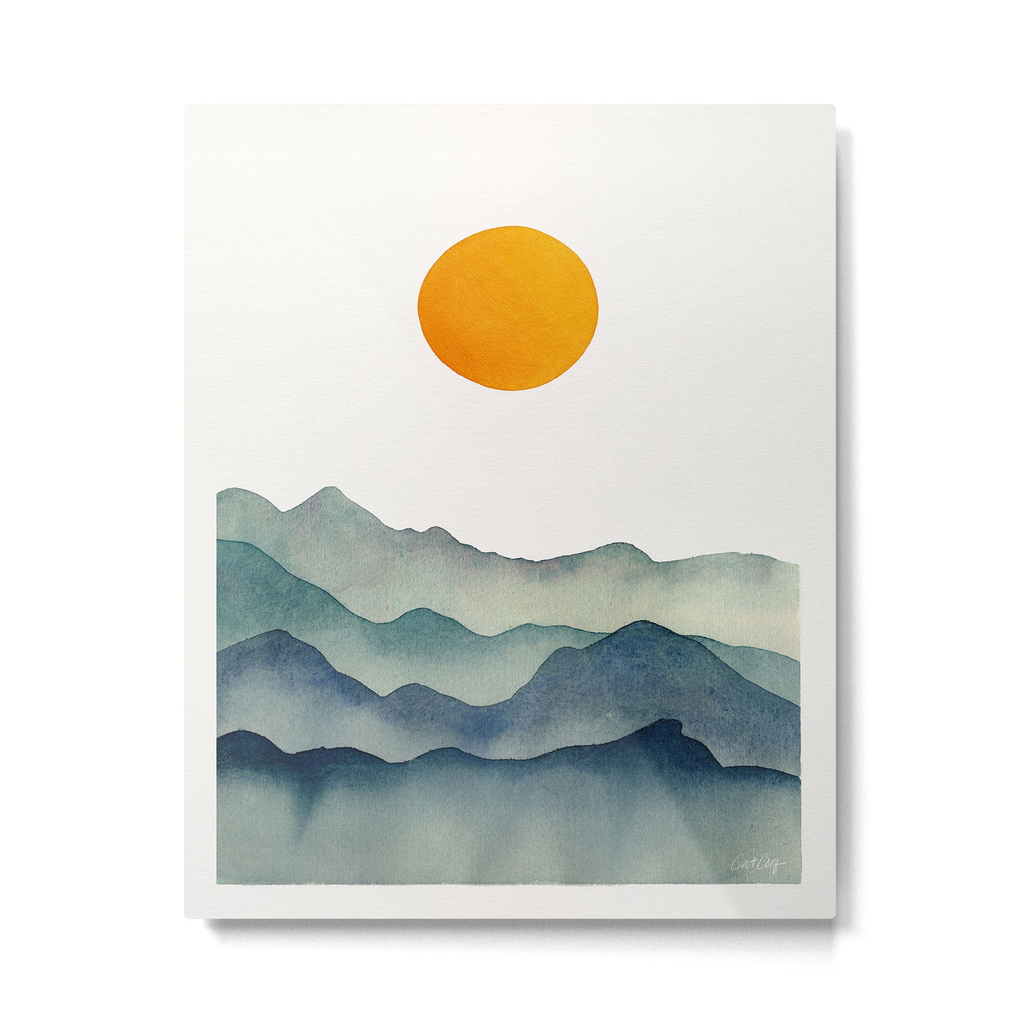 Mountain Range Silhouette - Blue & Yellow Metal Print | TeksDecor