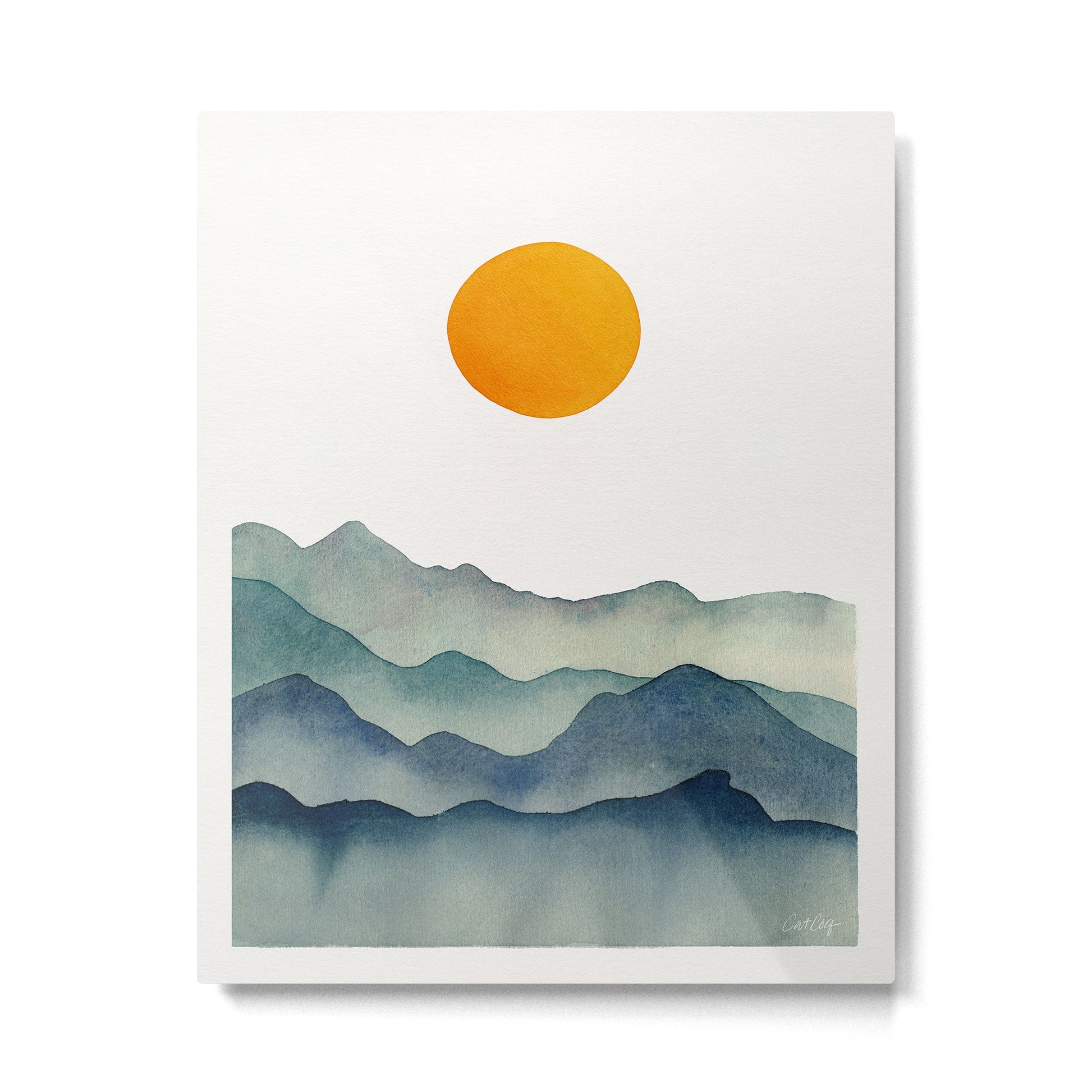 Mountain Range Silhouette - Blue & Yellow Metal Print | TeksDecor