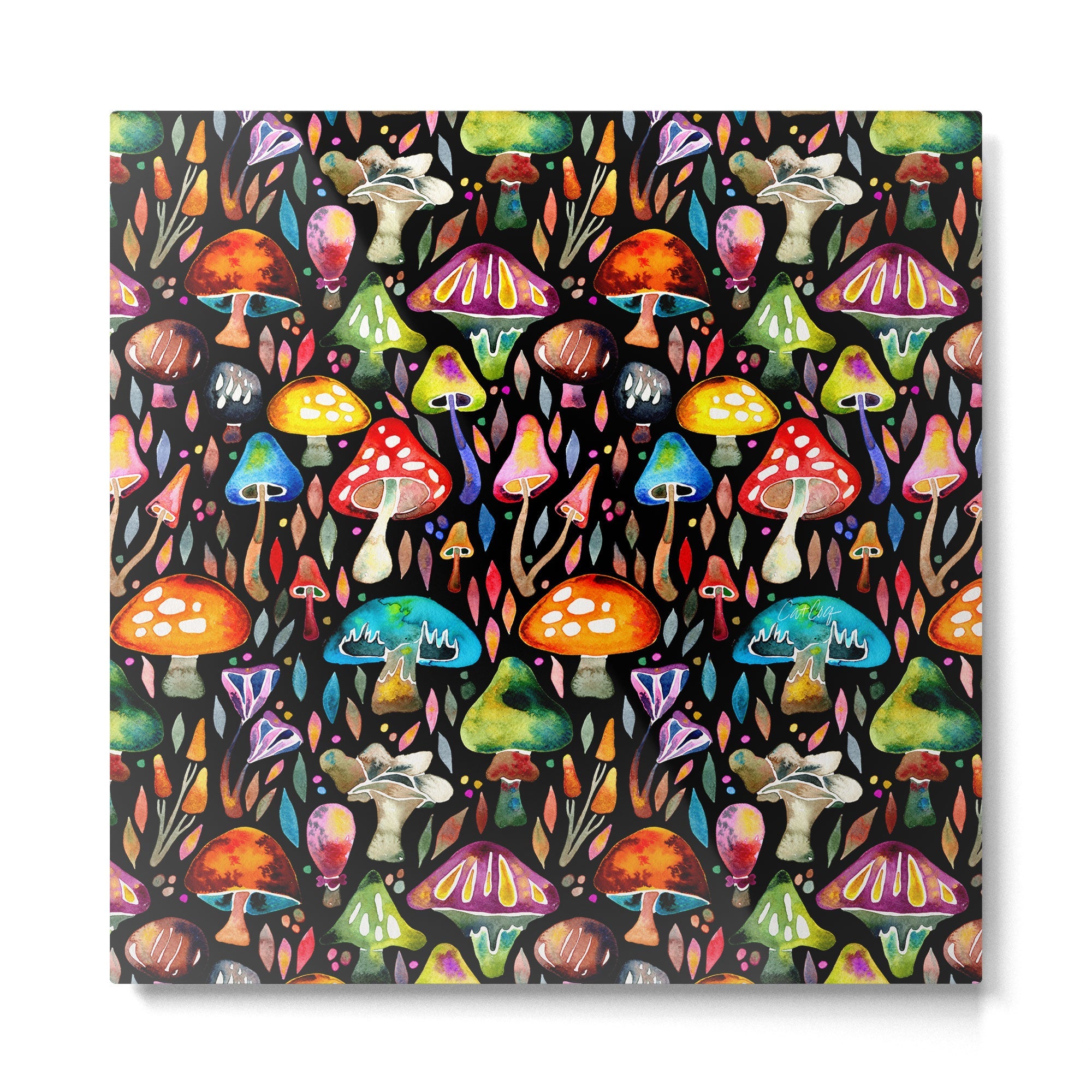 Mushroom Magic - Charcoal Metal Print | TeksDecor