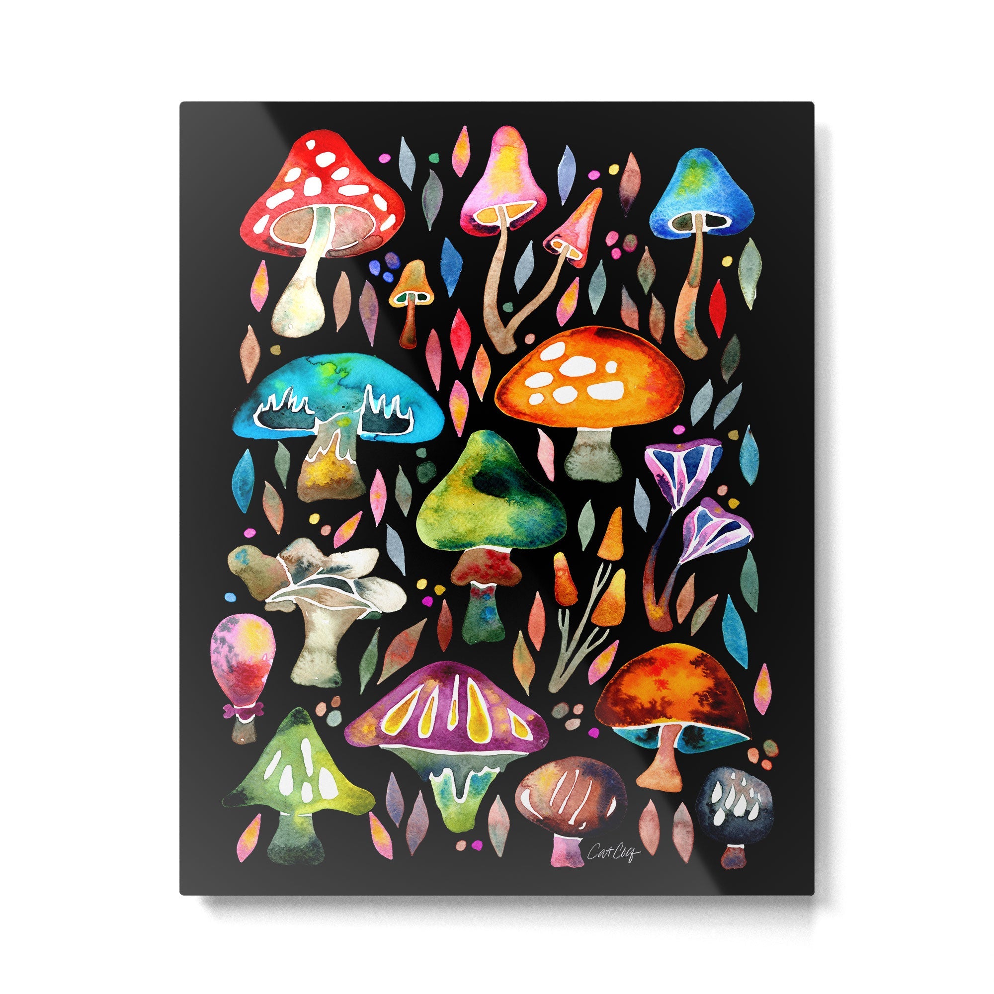 Mushroom Magic - Charcoal Metal Print | TeksDecor