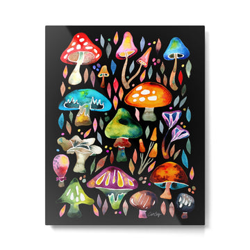 Mushroom Magic - Charcoal Metal Print | TeksDecor
