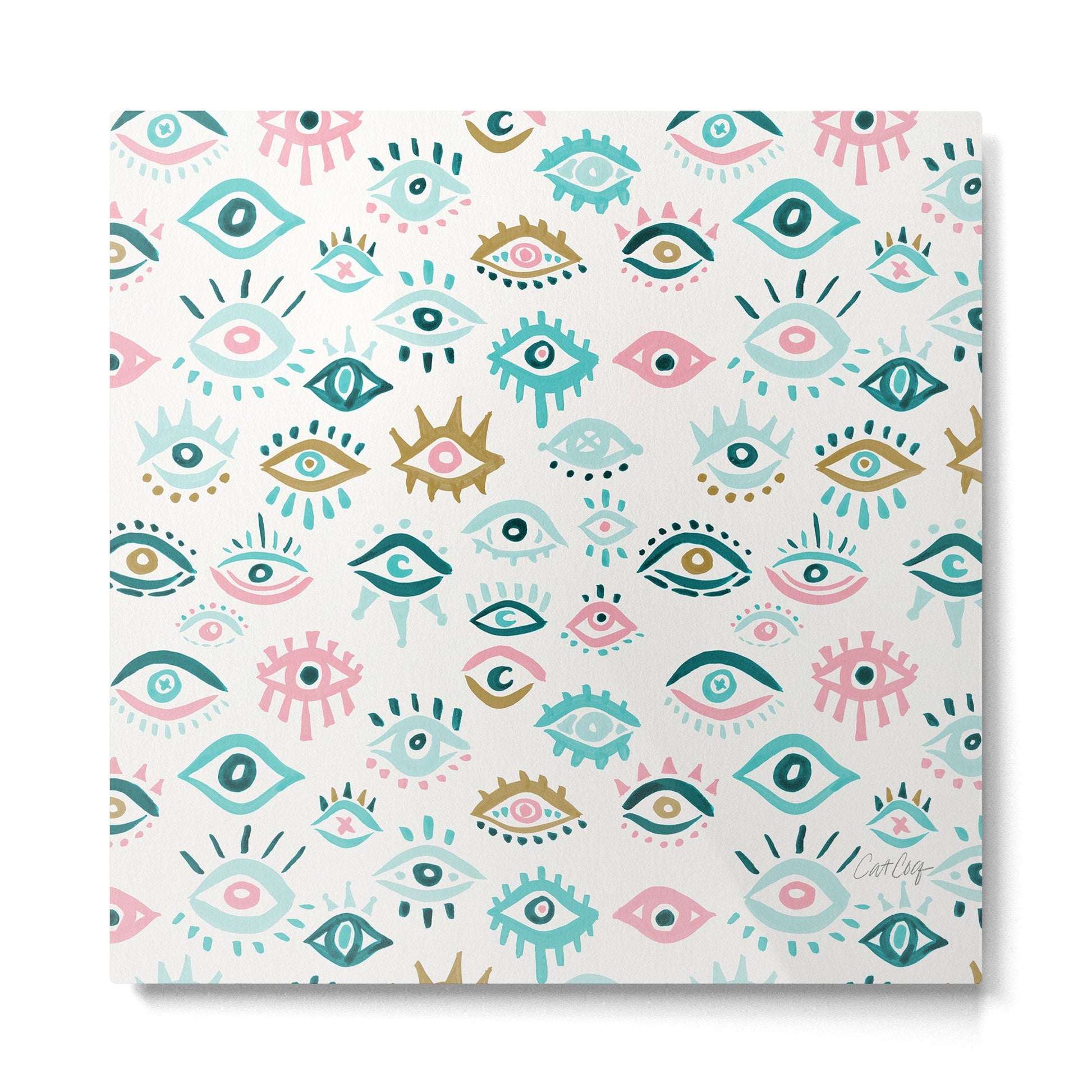 Mystic Eyes - Turquoise & Pink Metal Print | TeksDecor