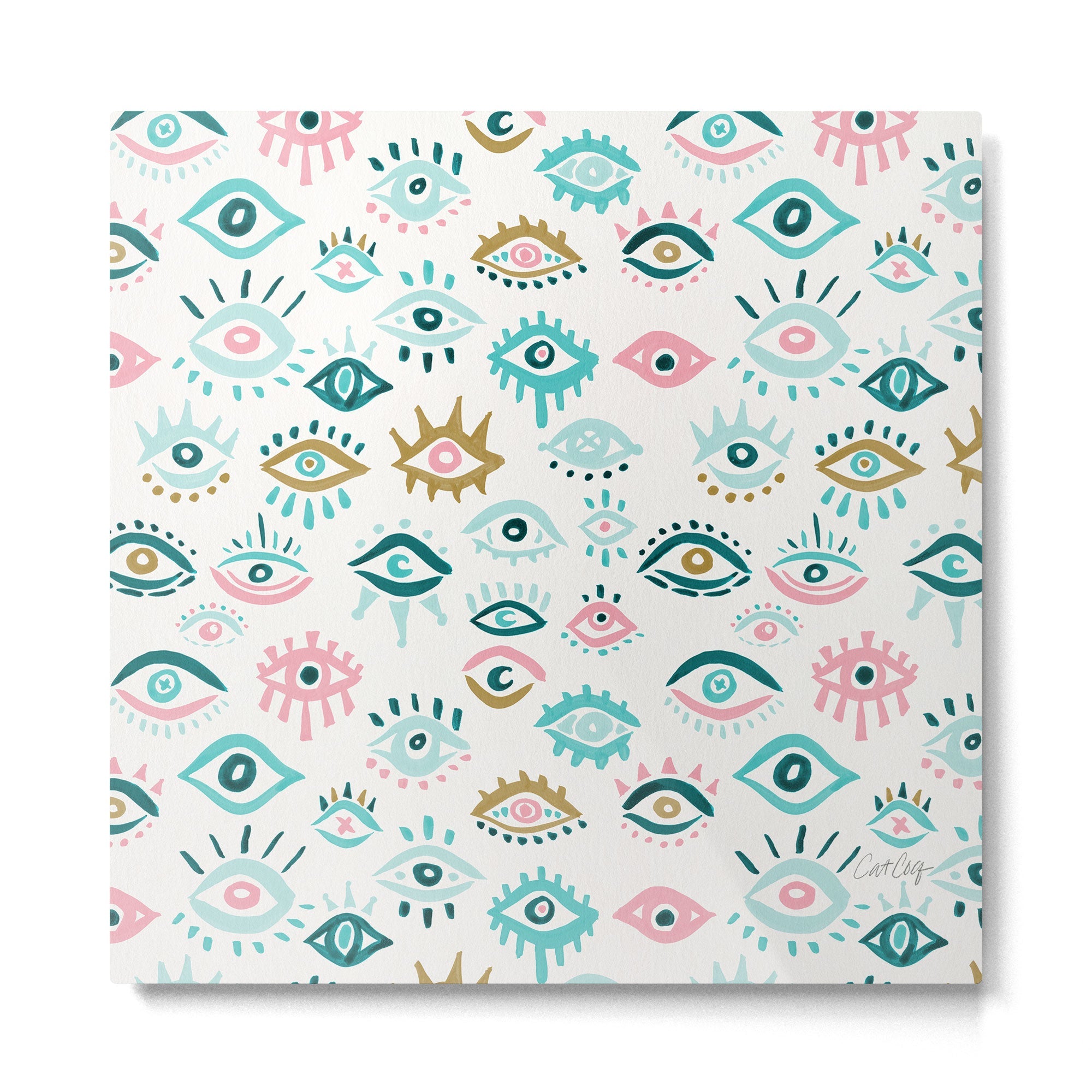 Mystic Eyes - Turquoise & Pink Metal Print | TeksDecor
