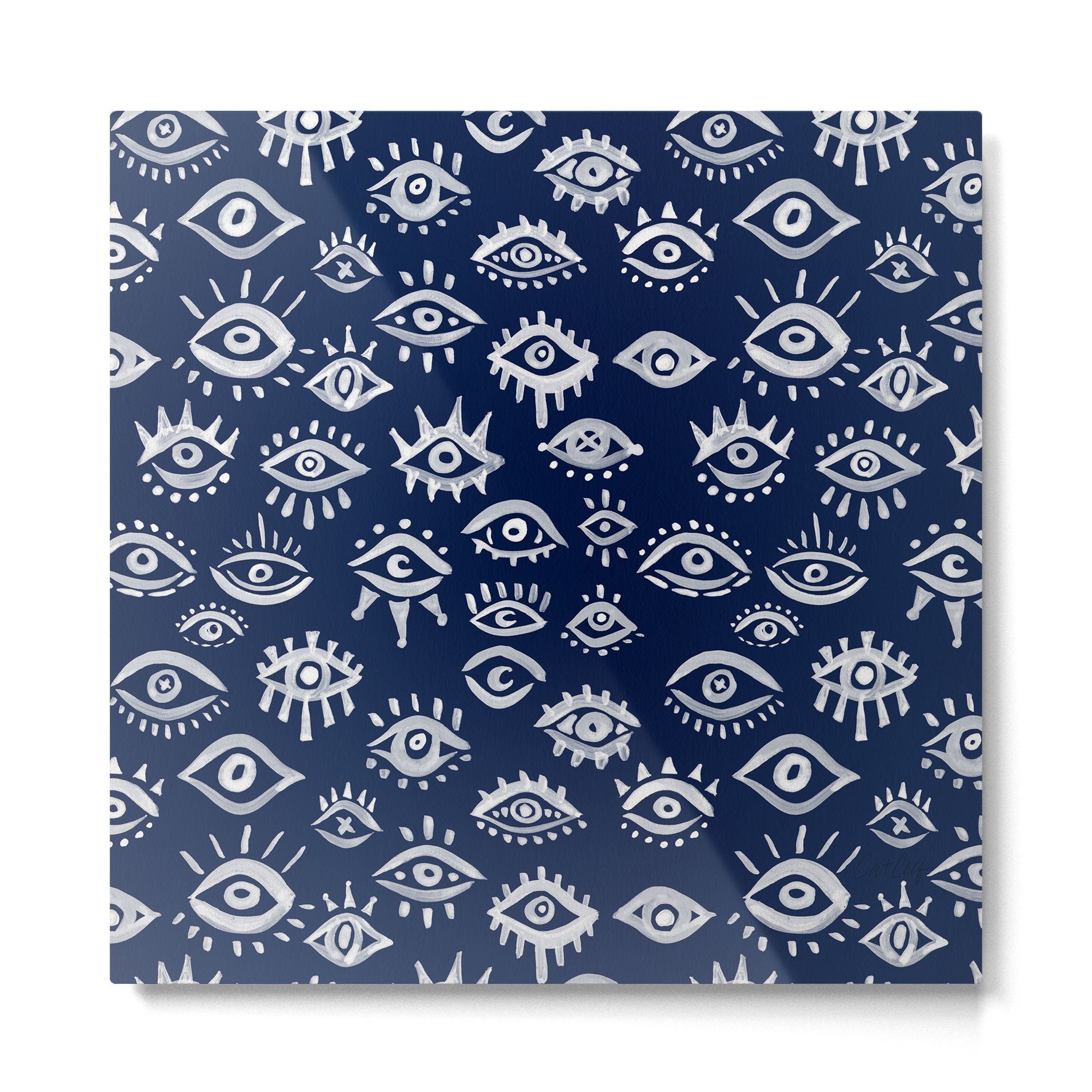 Mystic Eyes - White on Navy Metal Print | TeksDecor