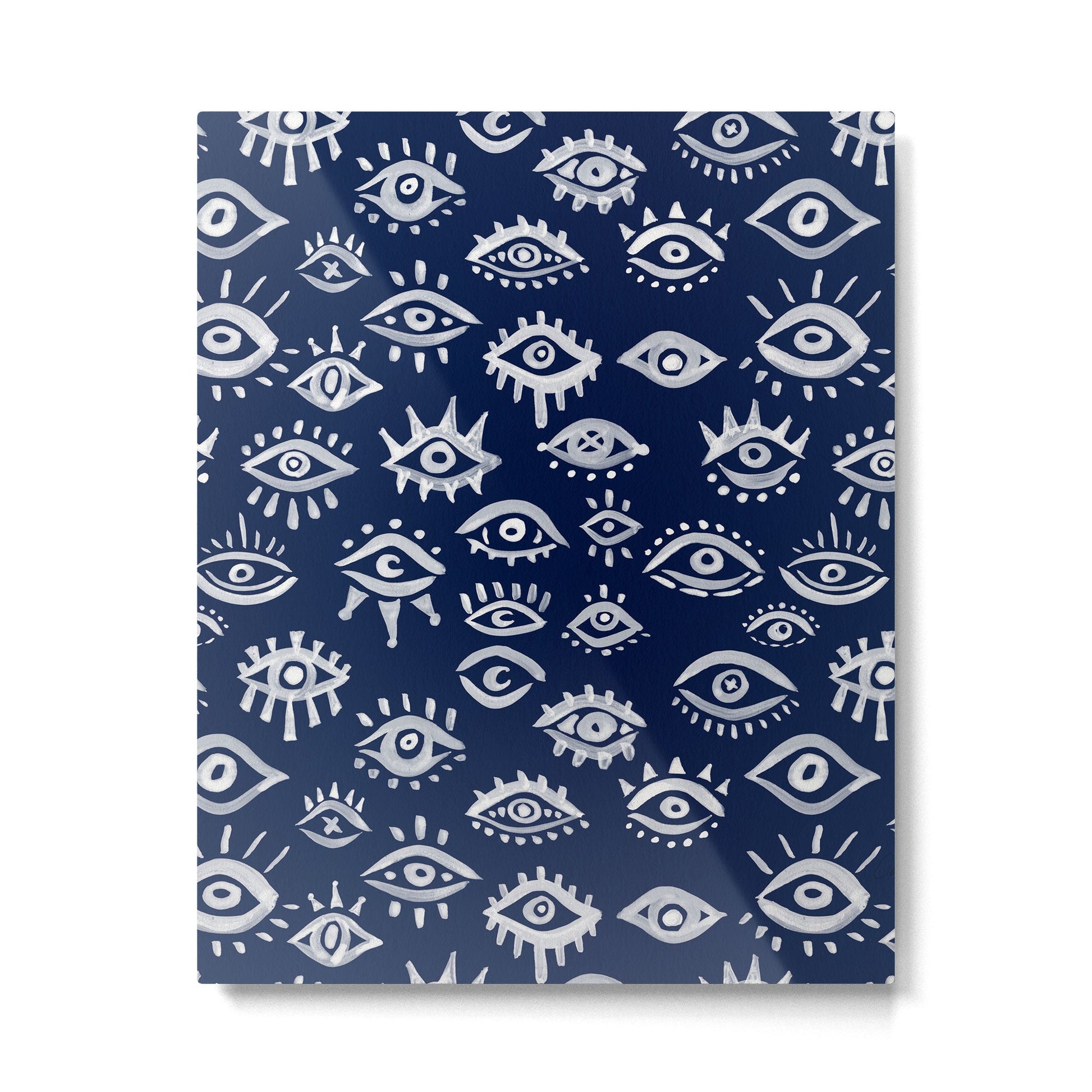 Mystic Eyes - White on Navy Metal Print | TeksDecor