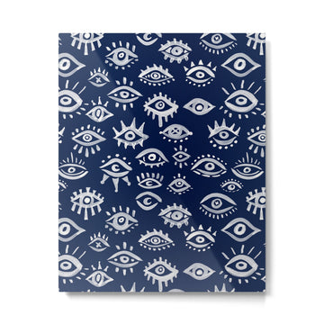 Mystic Eyes - White on Navy Metal Print | TeksDecor