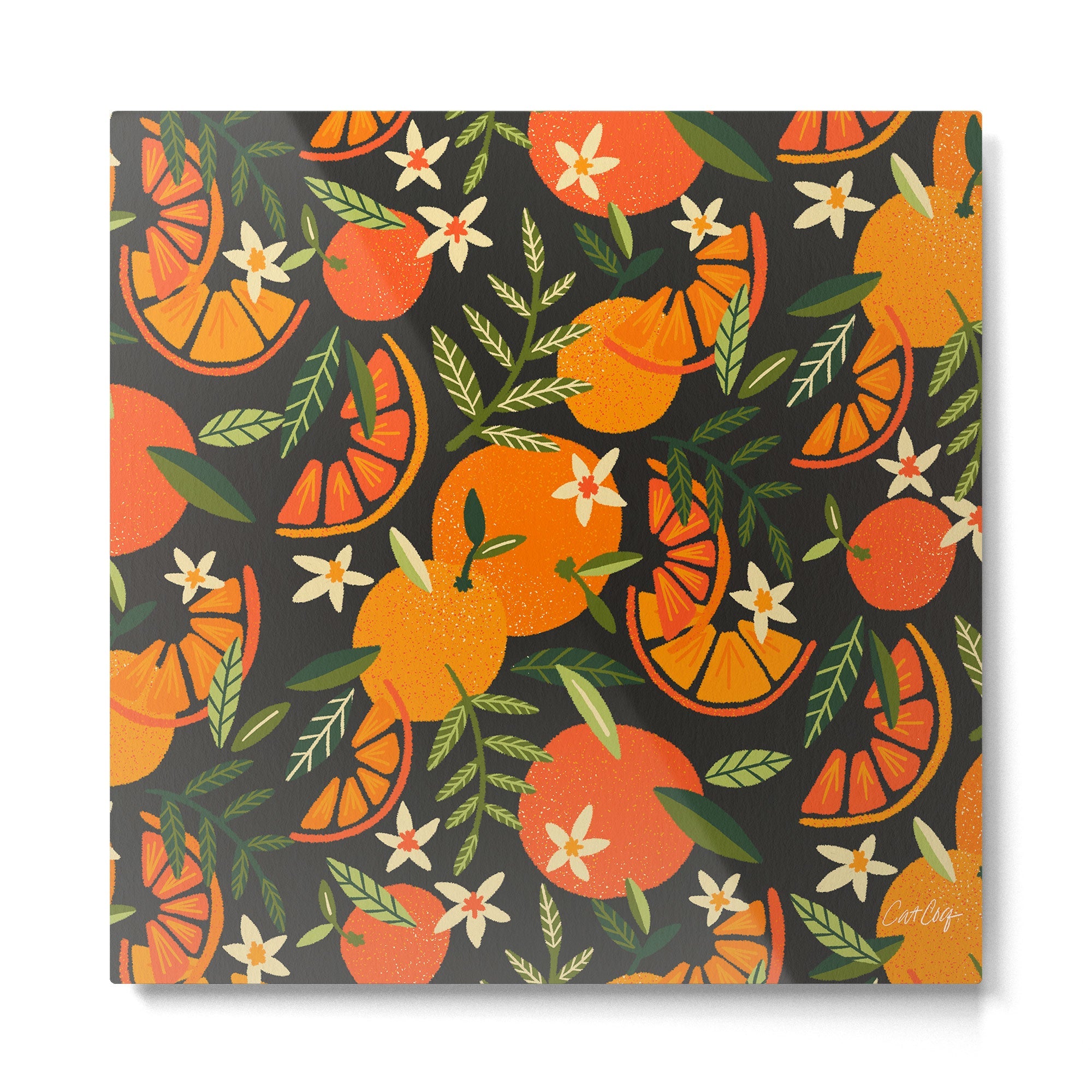 Orange Blooms - Charcoal Metal Print | TeksDecor