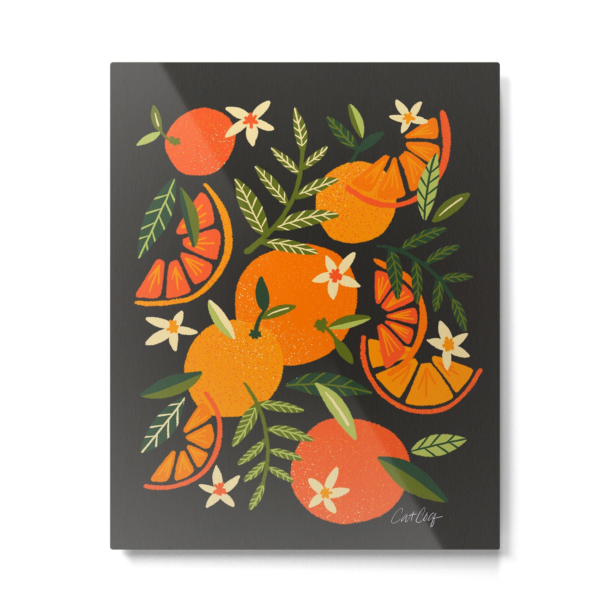Orange Blooms - Charcoal Metal Print | TeksDecor