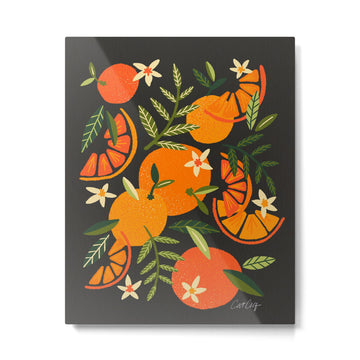 Orange Blooms - Charcoal Metal Print | TeksDecor