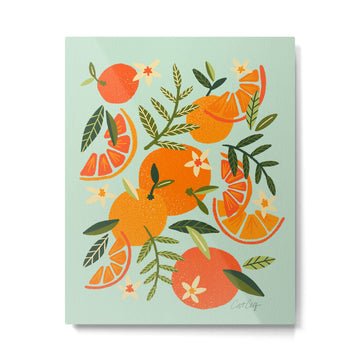 Orange Blooms - Mint Palette Metal Print | TeksDecor